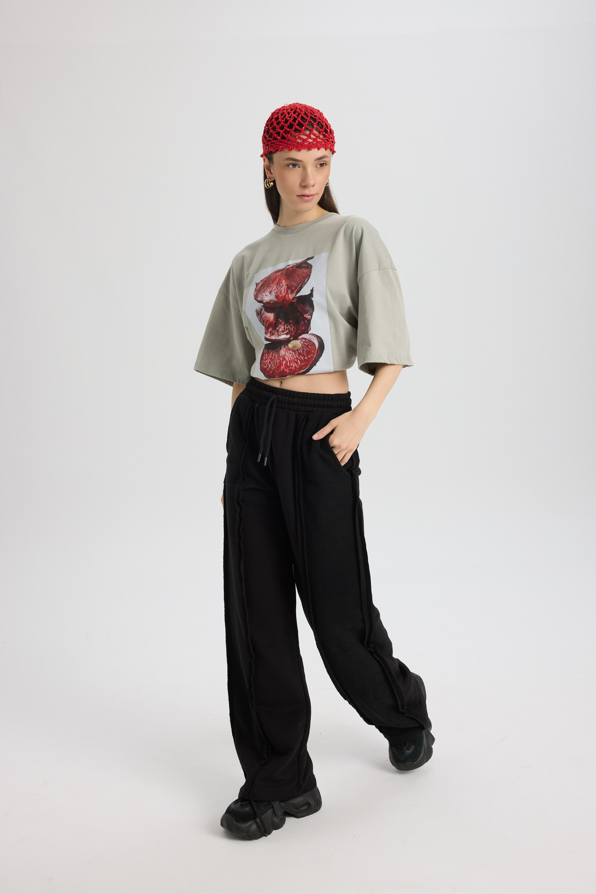 Pomelo Oversize Gri T-Shirt