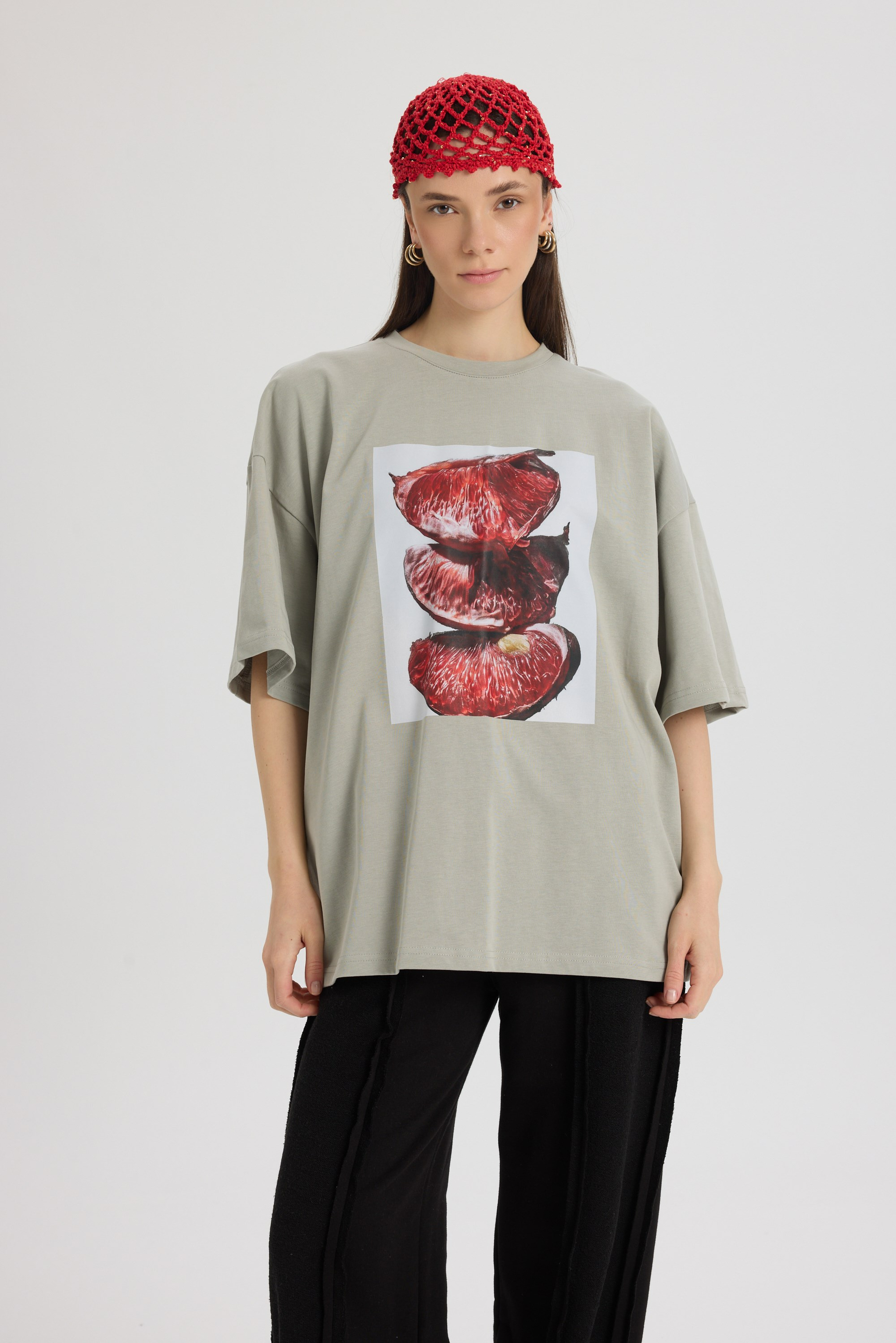 Pomelo Oversize Gri T-Shirt