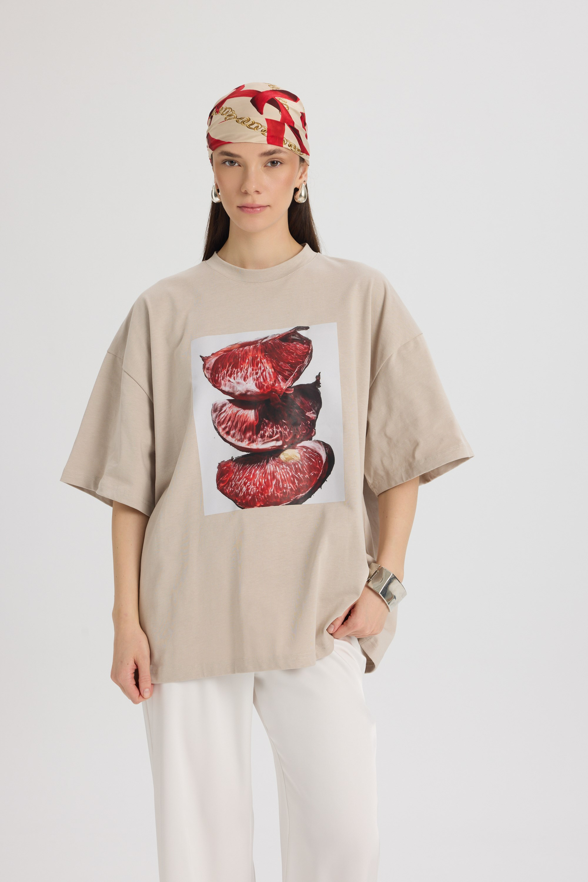 Pomelo Oversize Taş T-Shirt
