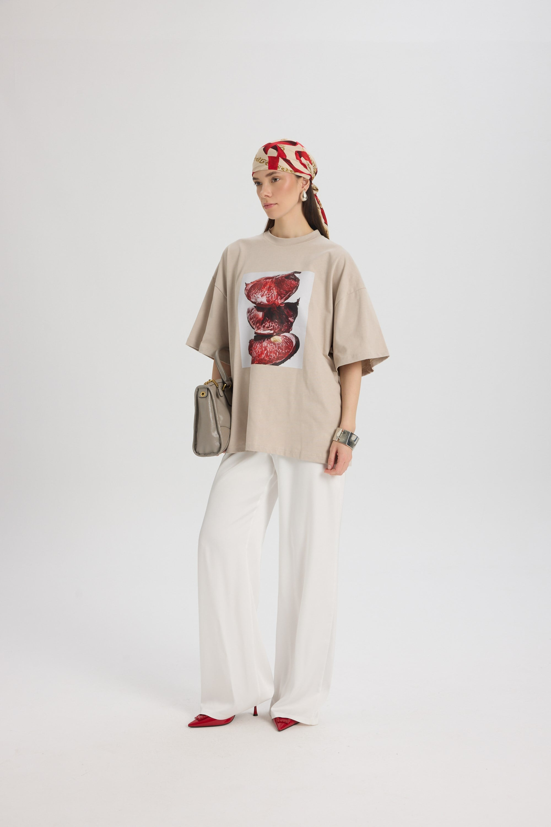Pomelo Oversize Taş T-Shirt