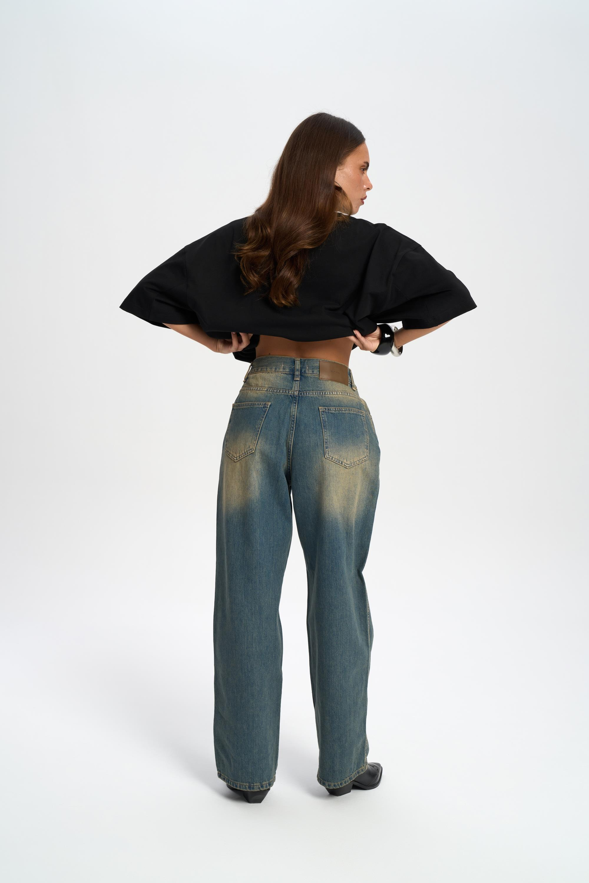 Port Waist Detail Dusty Blue Jean Pants