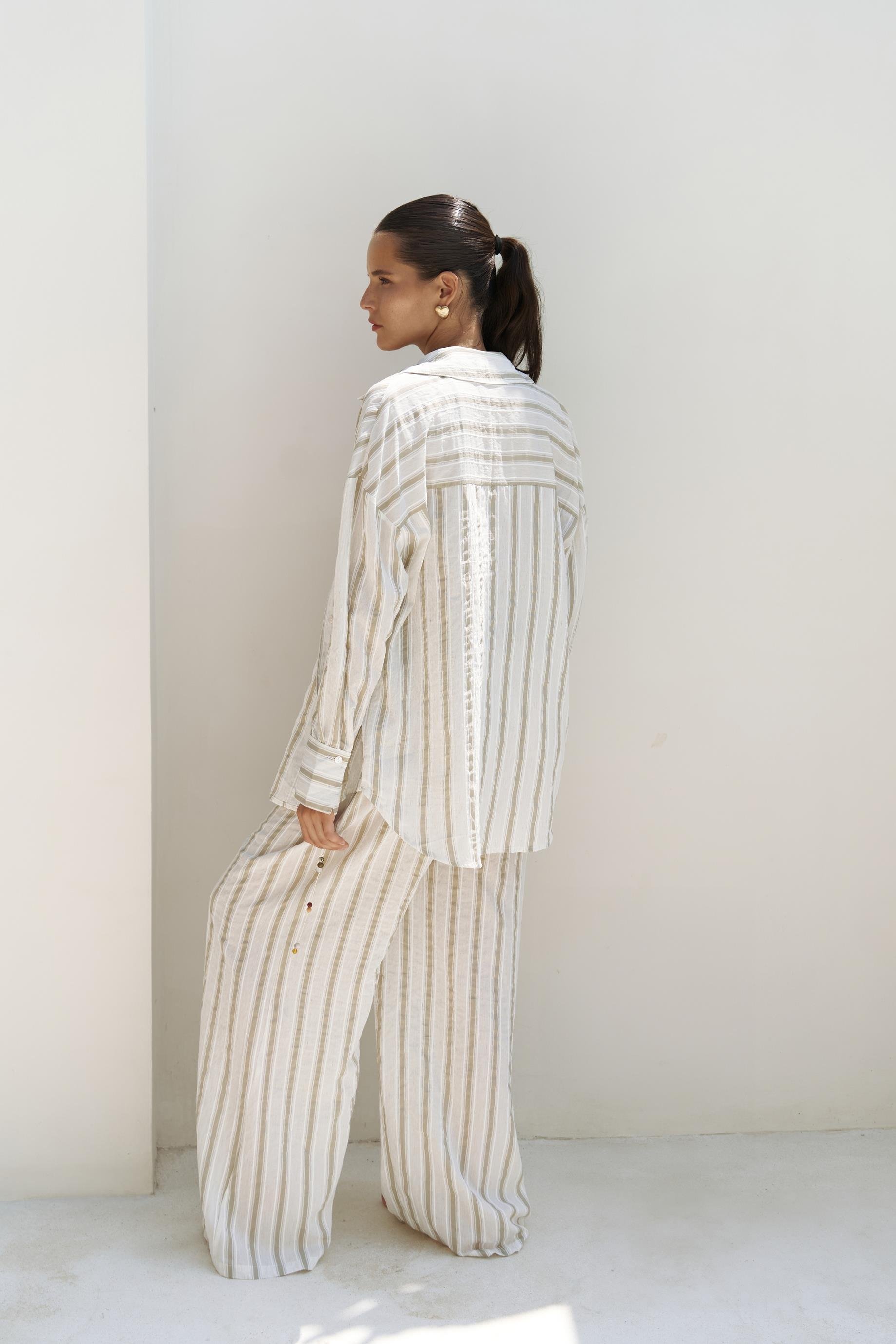 Priskiana Bağcıklı Haki Pantolon Gömlek Takım