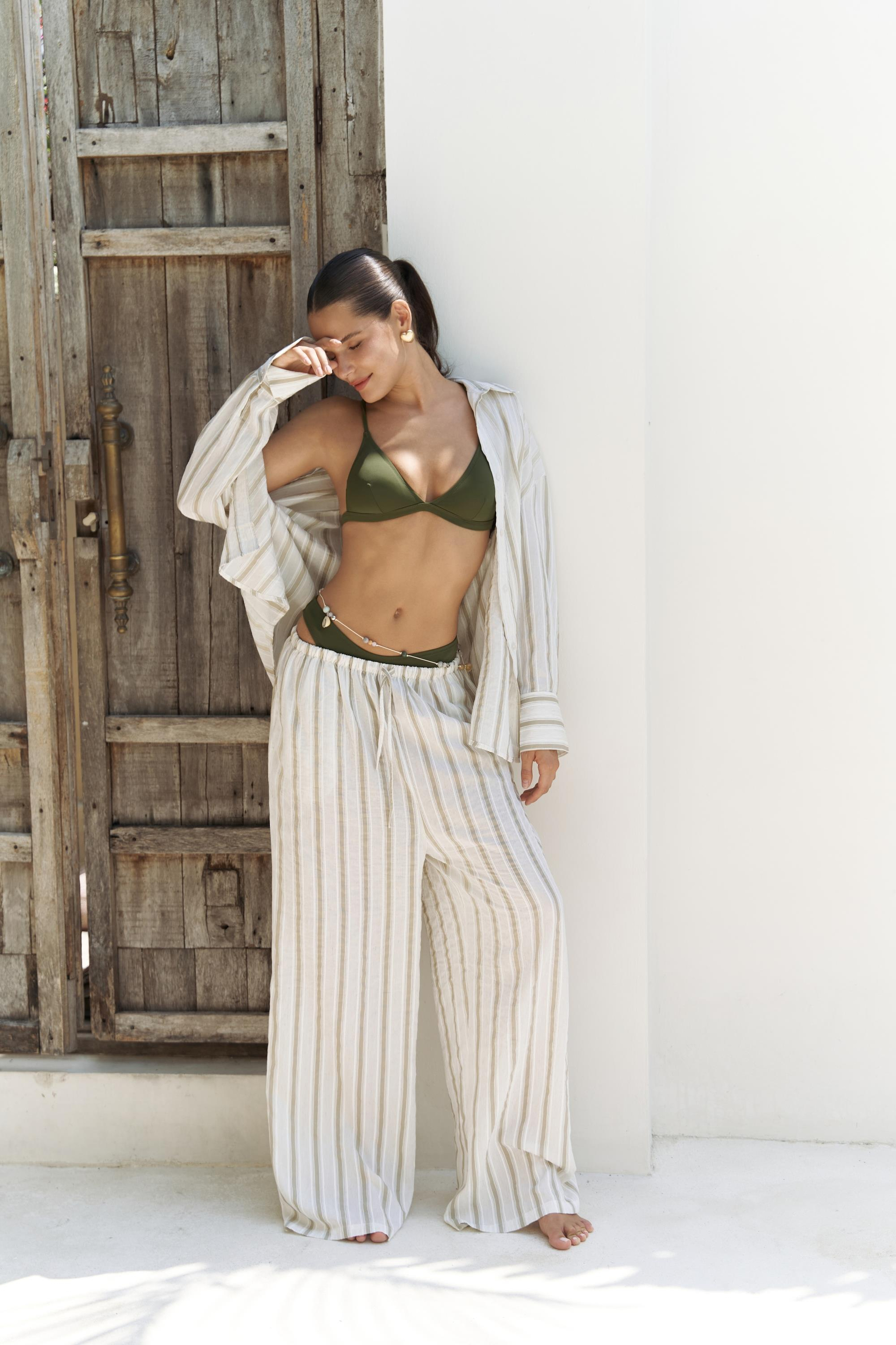 Priskiana Bağcıklı Haki Pantolon Gömlek Takım