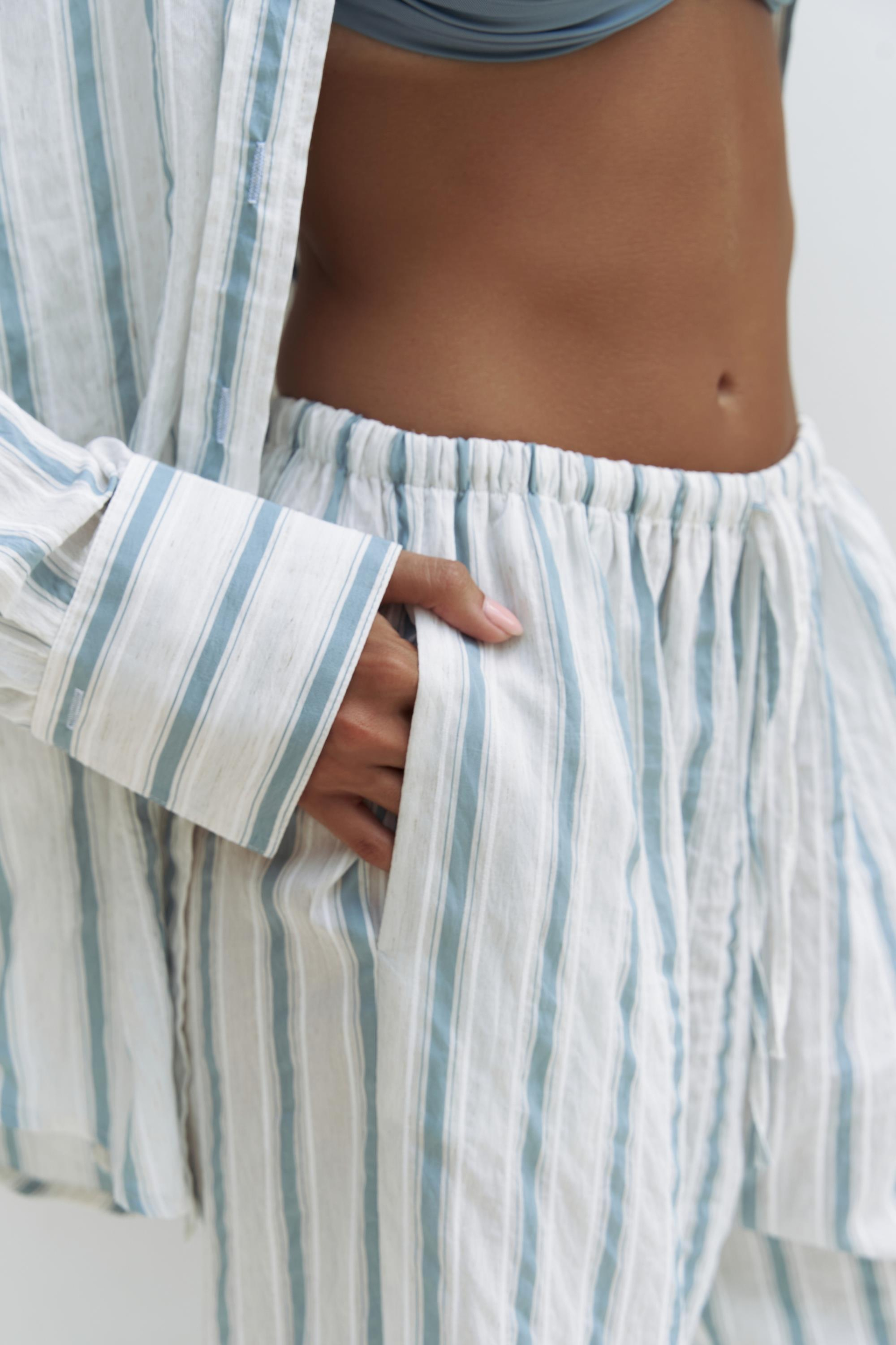 Priskiana Bağcıklı Mavi Pantolon Gömlek Takım