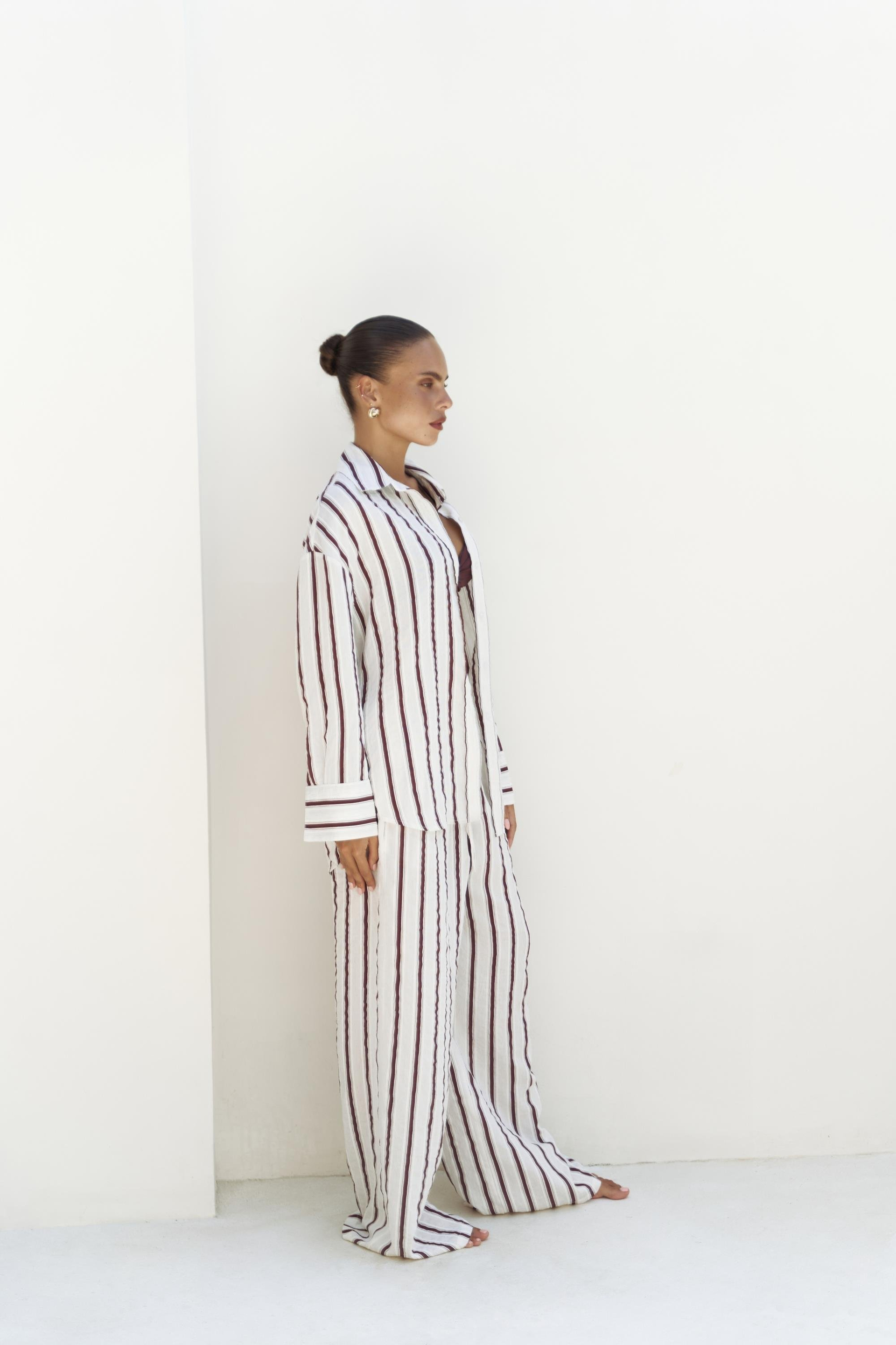 Priskiana Bağcıklı Pantolon Gömlek Takım - BORDO