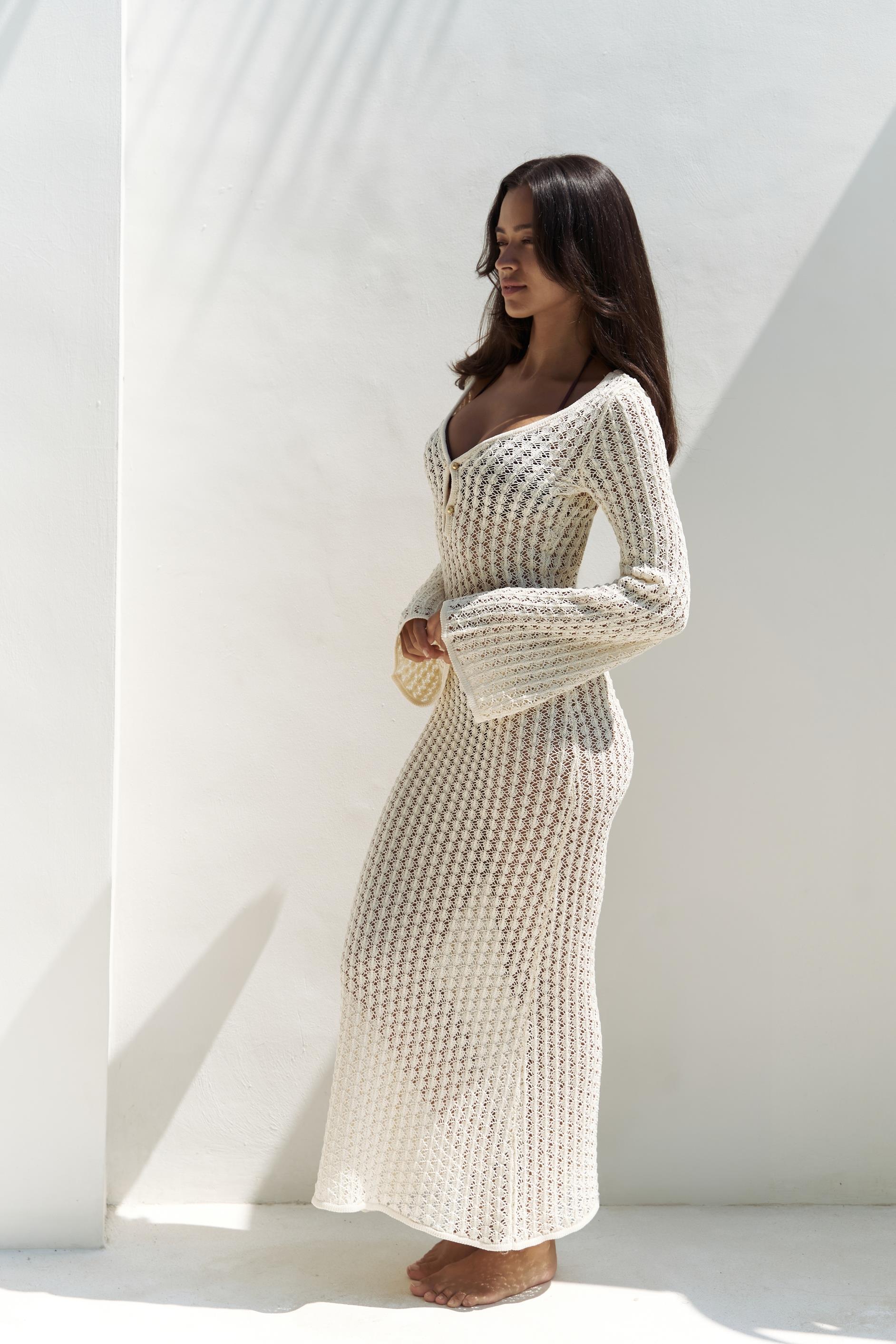 Putra V Yaka Bej Triko Uzun Elbise