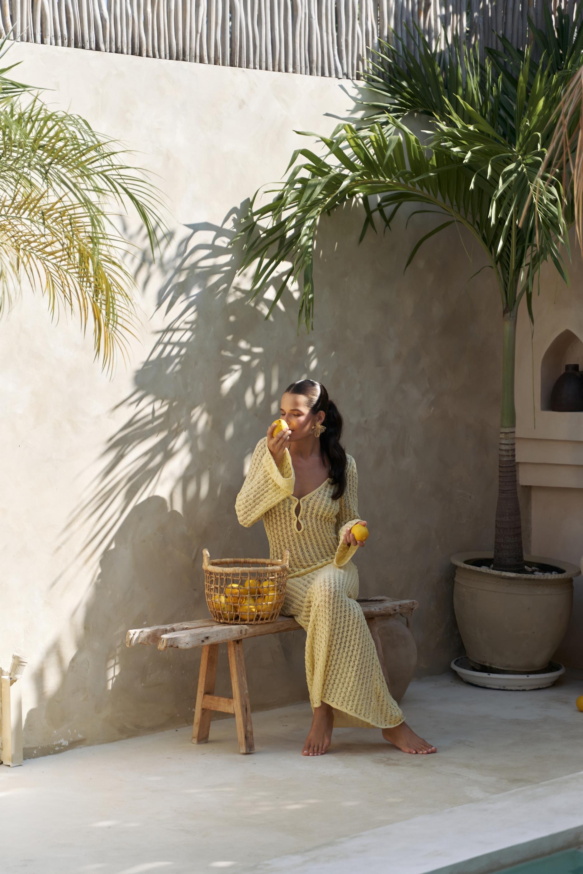 Putra V Yaka Sarı Triko Uzun Elbise