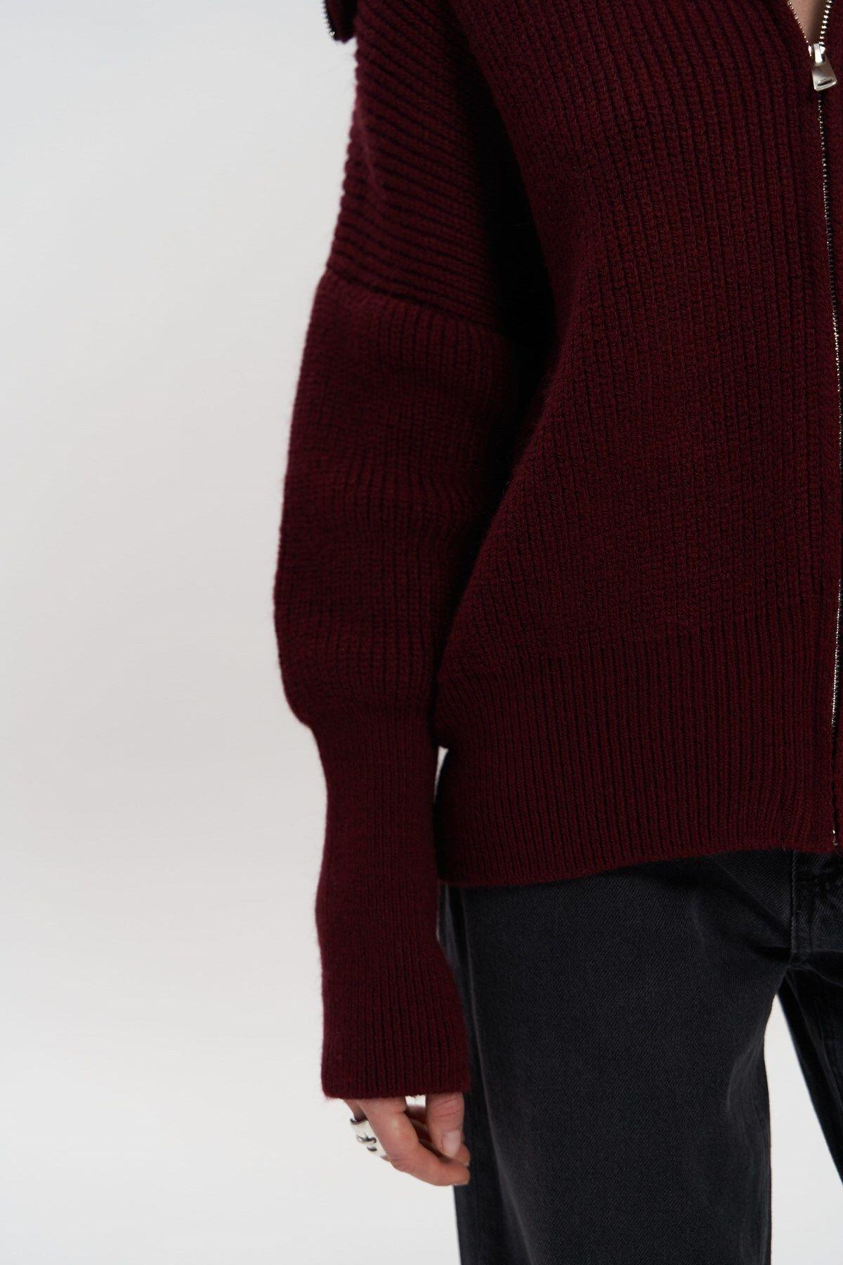 Rafi Burgundy Zip-up Knit Cardigan