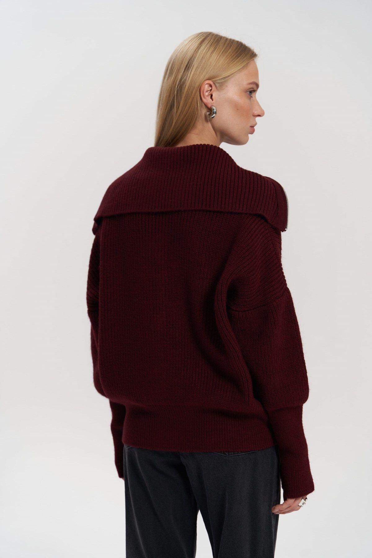 Rafi Burgundy Zip-up Knit Cardigan
