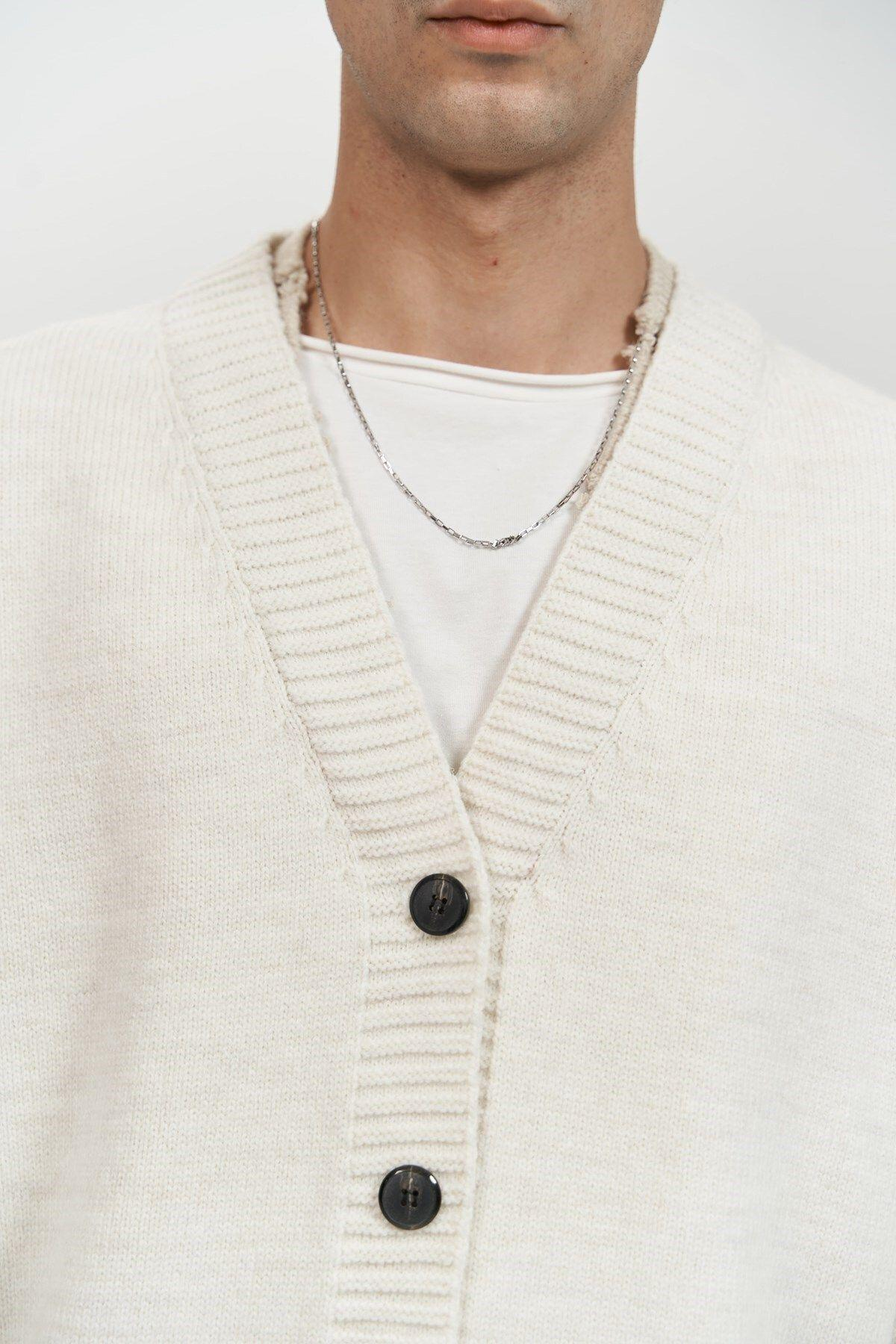 Raid Men's Ecru Double-Collar Knit Cardigan