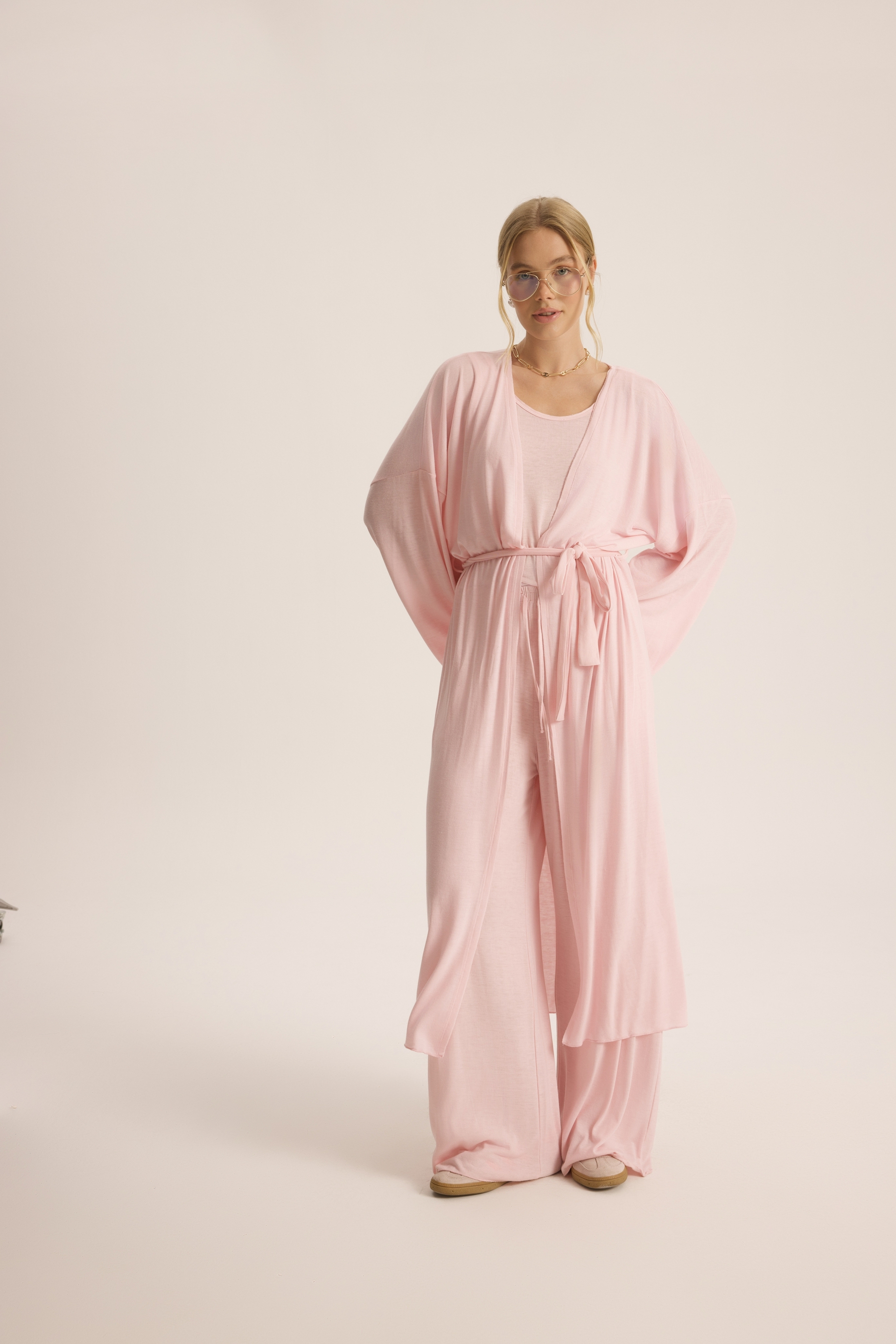 Raina Pembe Kimono Basic Üçlü Takım