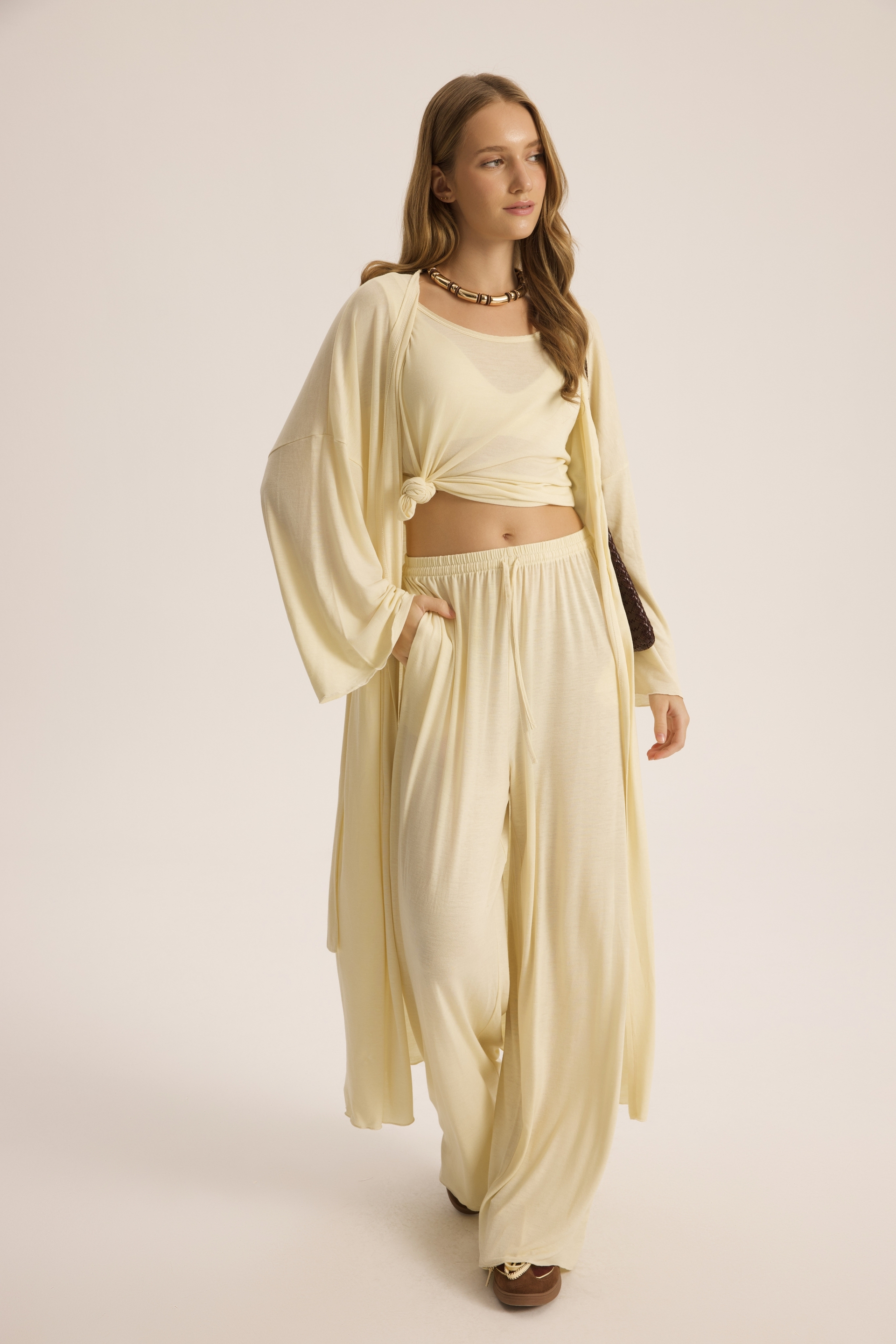 Raina Sarı Kimono Basic Üçlü Takım