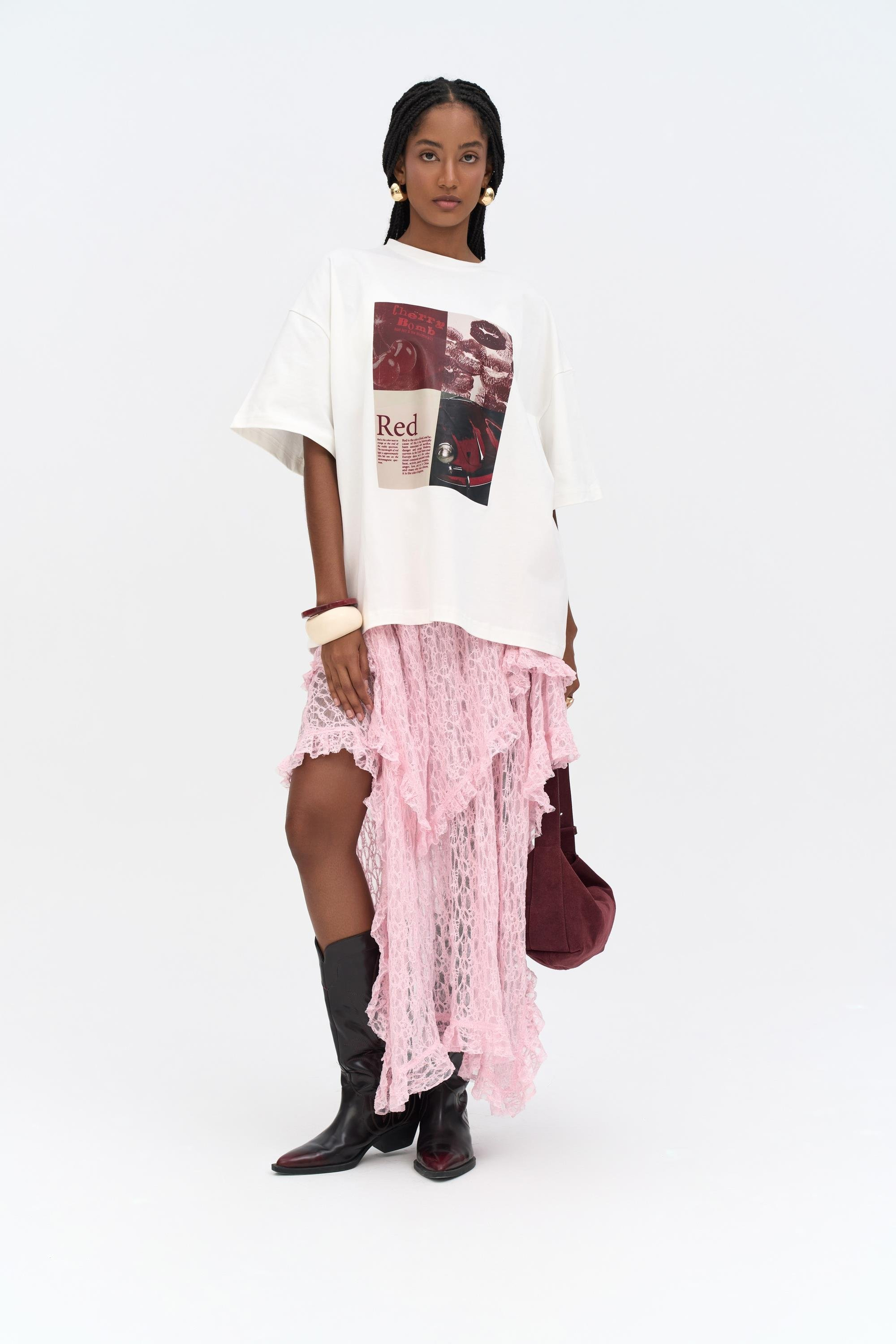 Red Bloom Oversize Beyaz T-Shirt