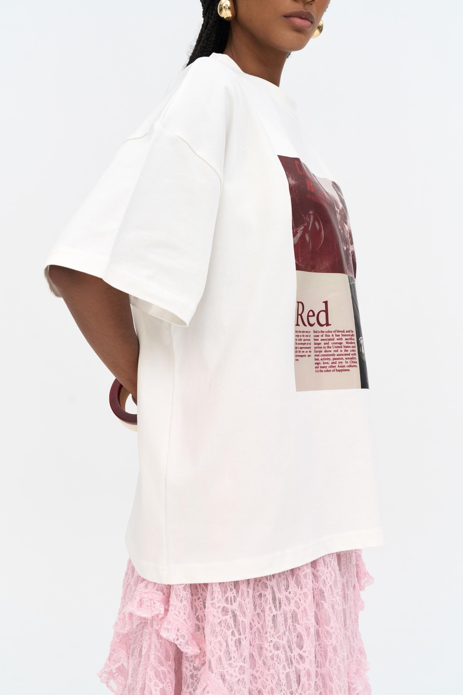 Red Bloom Oversize Beyaz T-Shirt