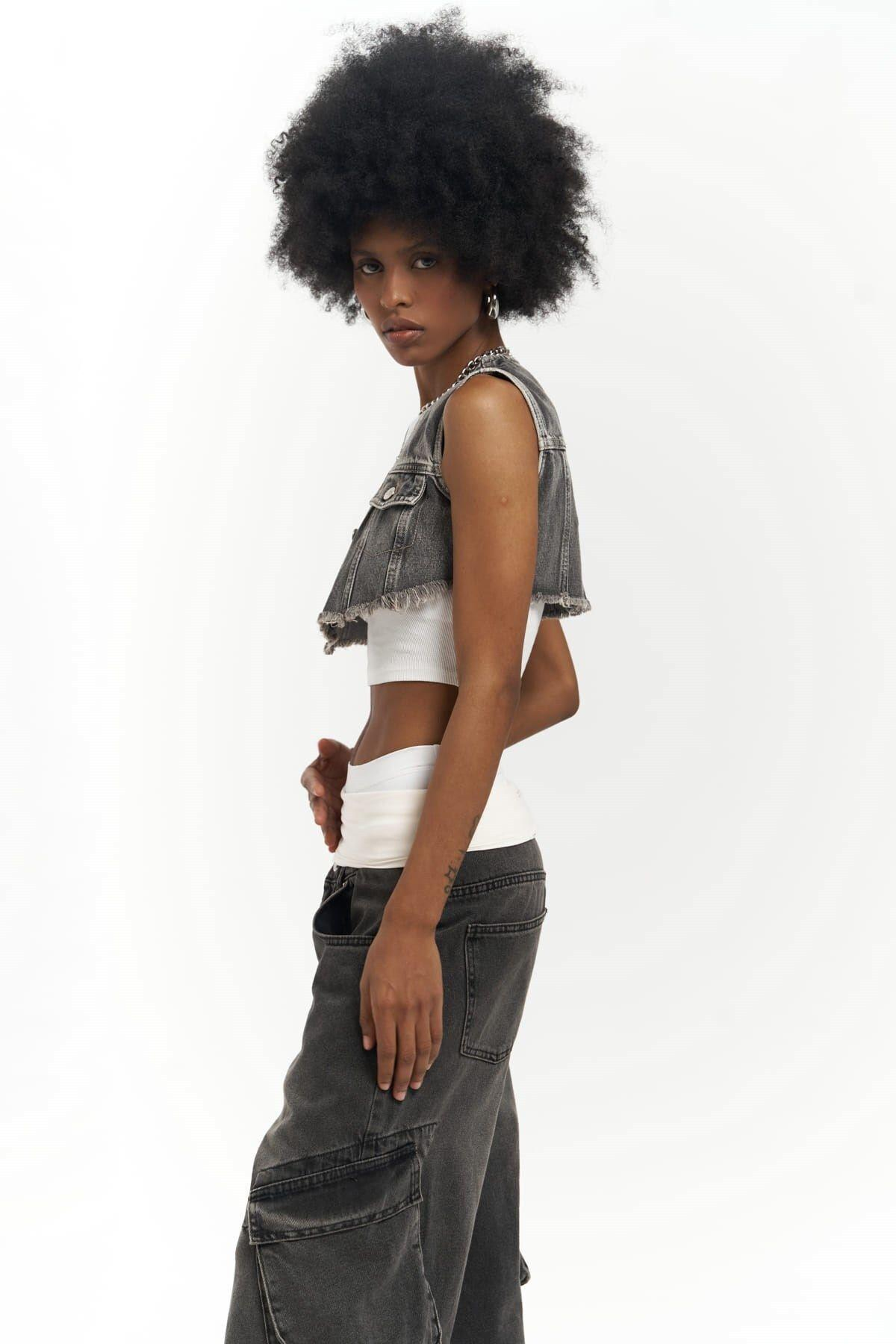 Regina Dark Gray Denim Vest