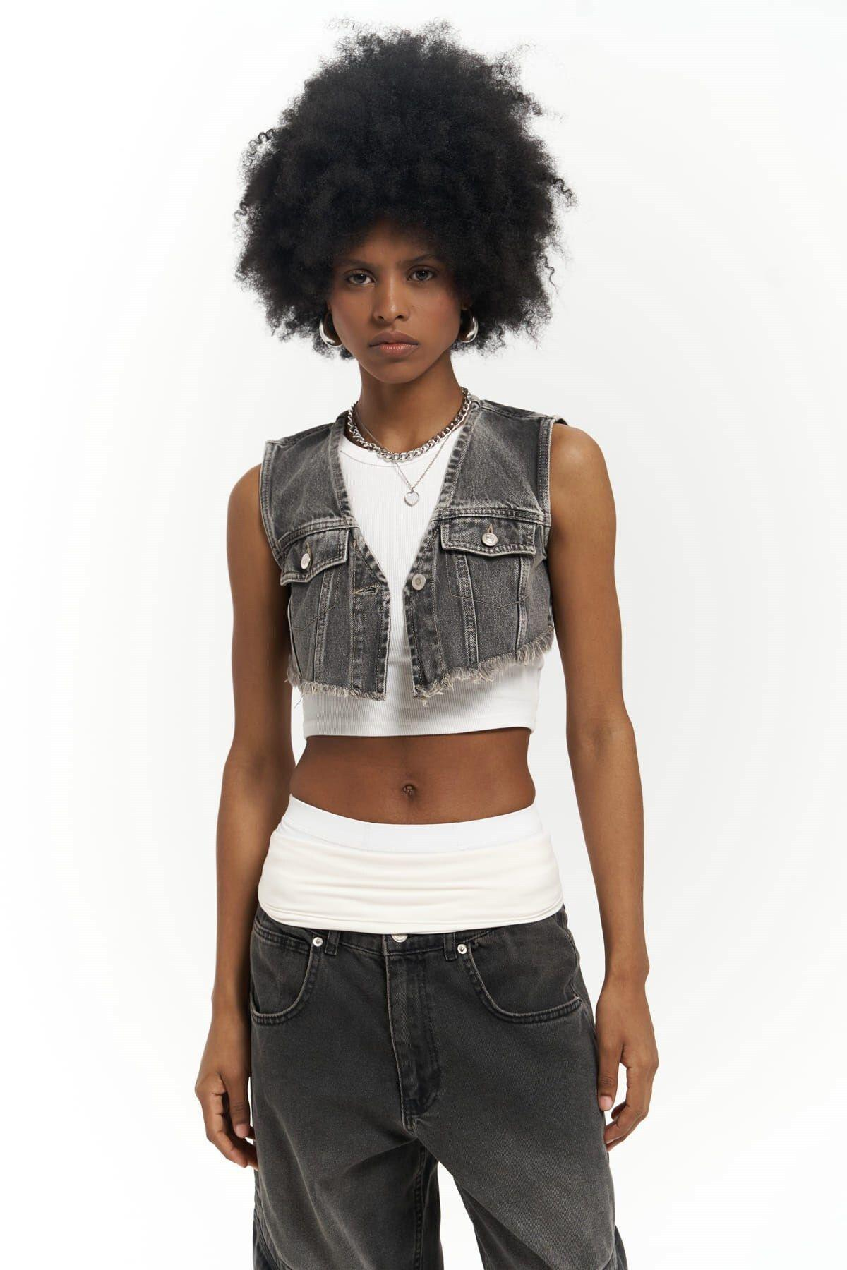 Regina Dark Gray Denim Vest