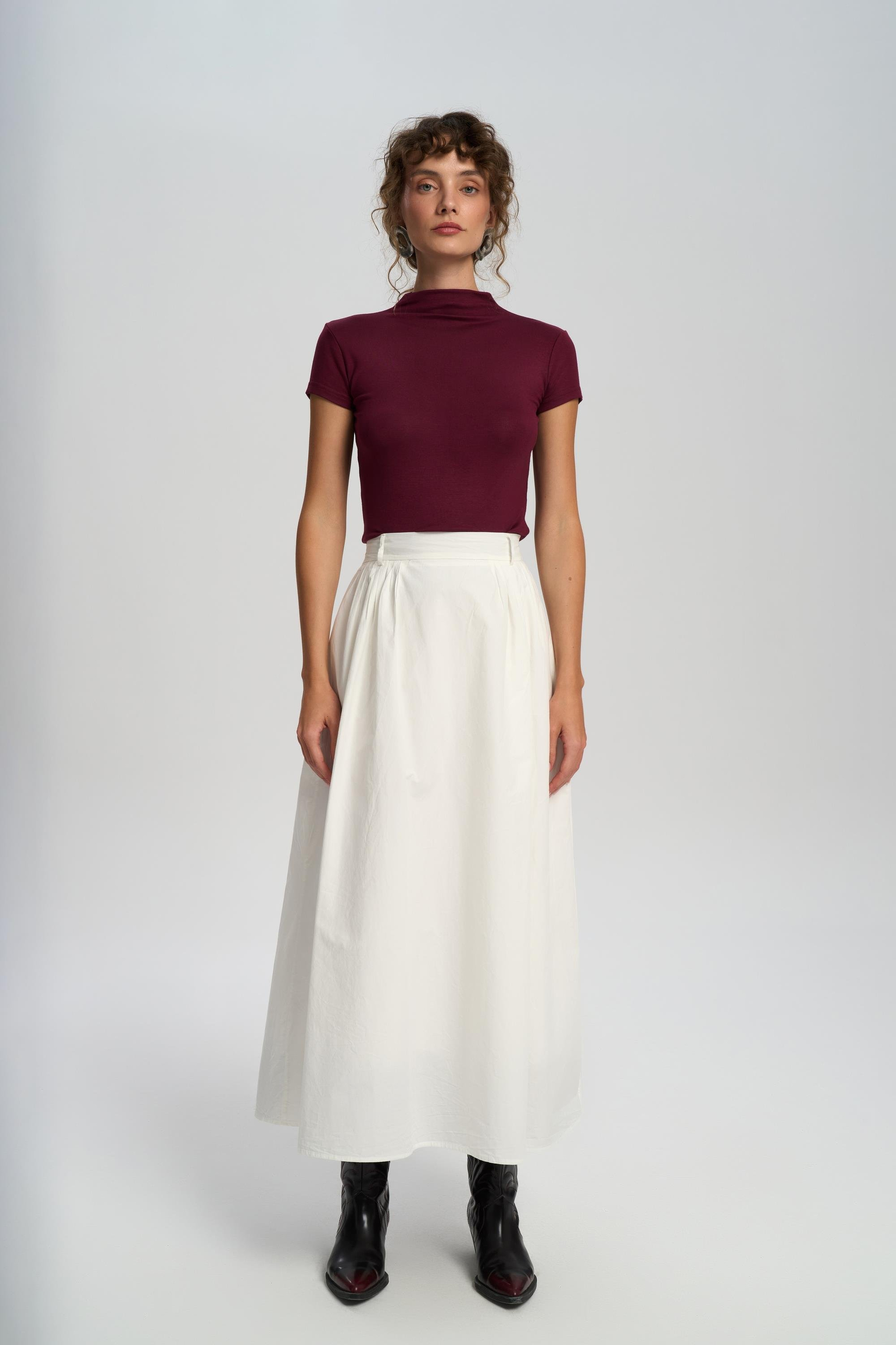 Rhea Bar Detail Long Ecru Skirt