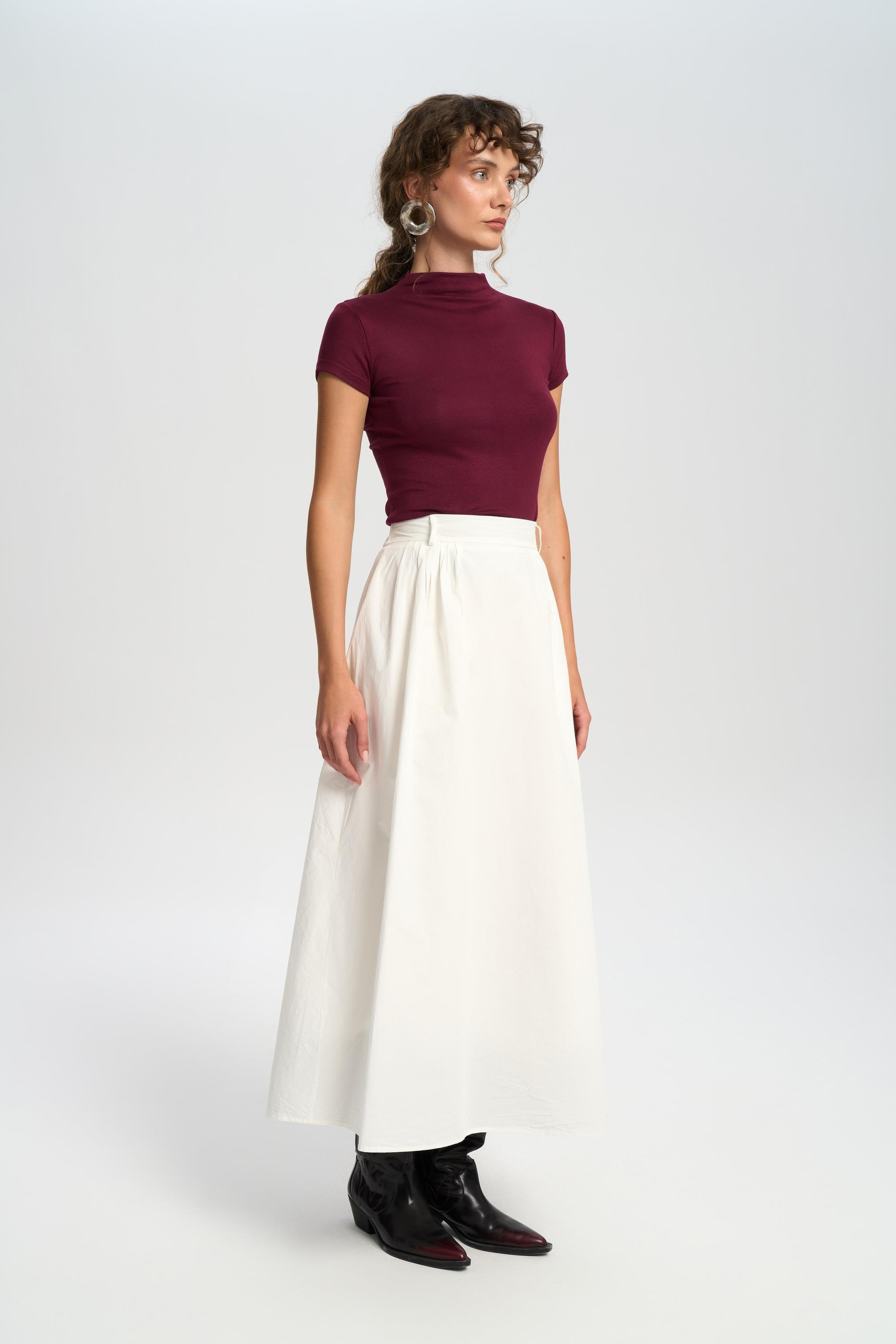 Rhea Bar Detail Long Ecru Skirt