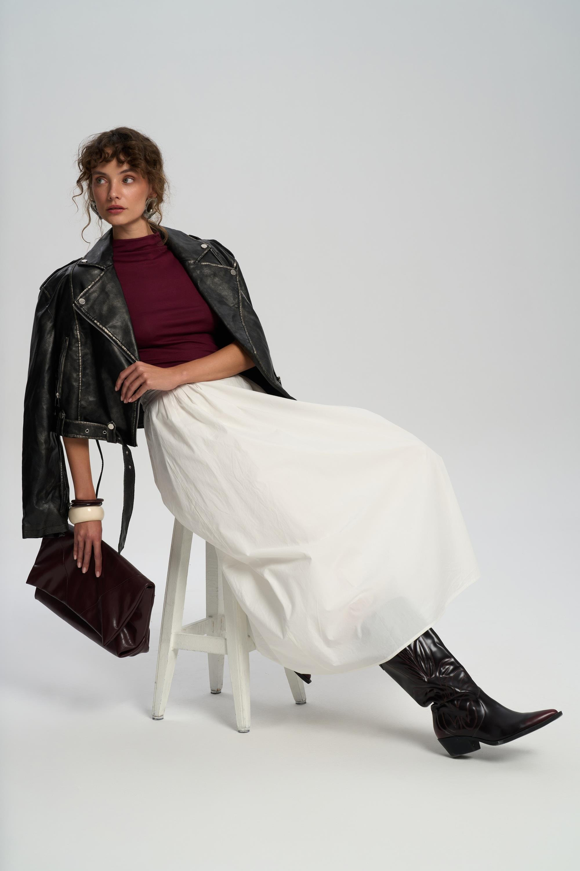 Rhea Bar Detail Long Ecru Skirt