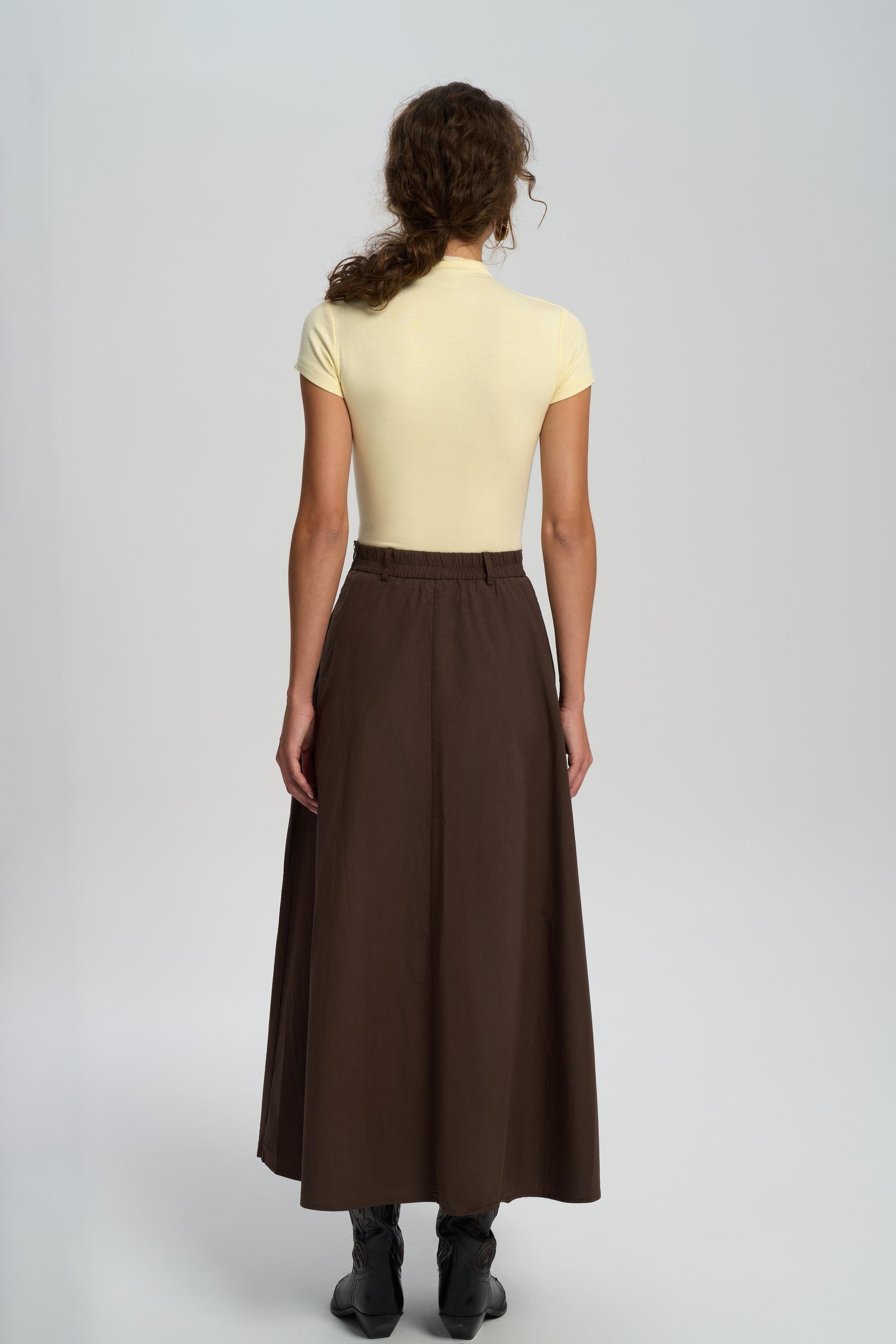 Rhea Bar Detail Long Brown Skirt