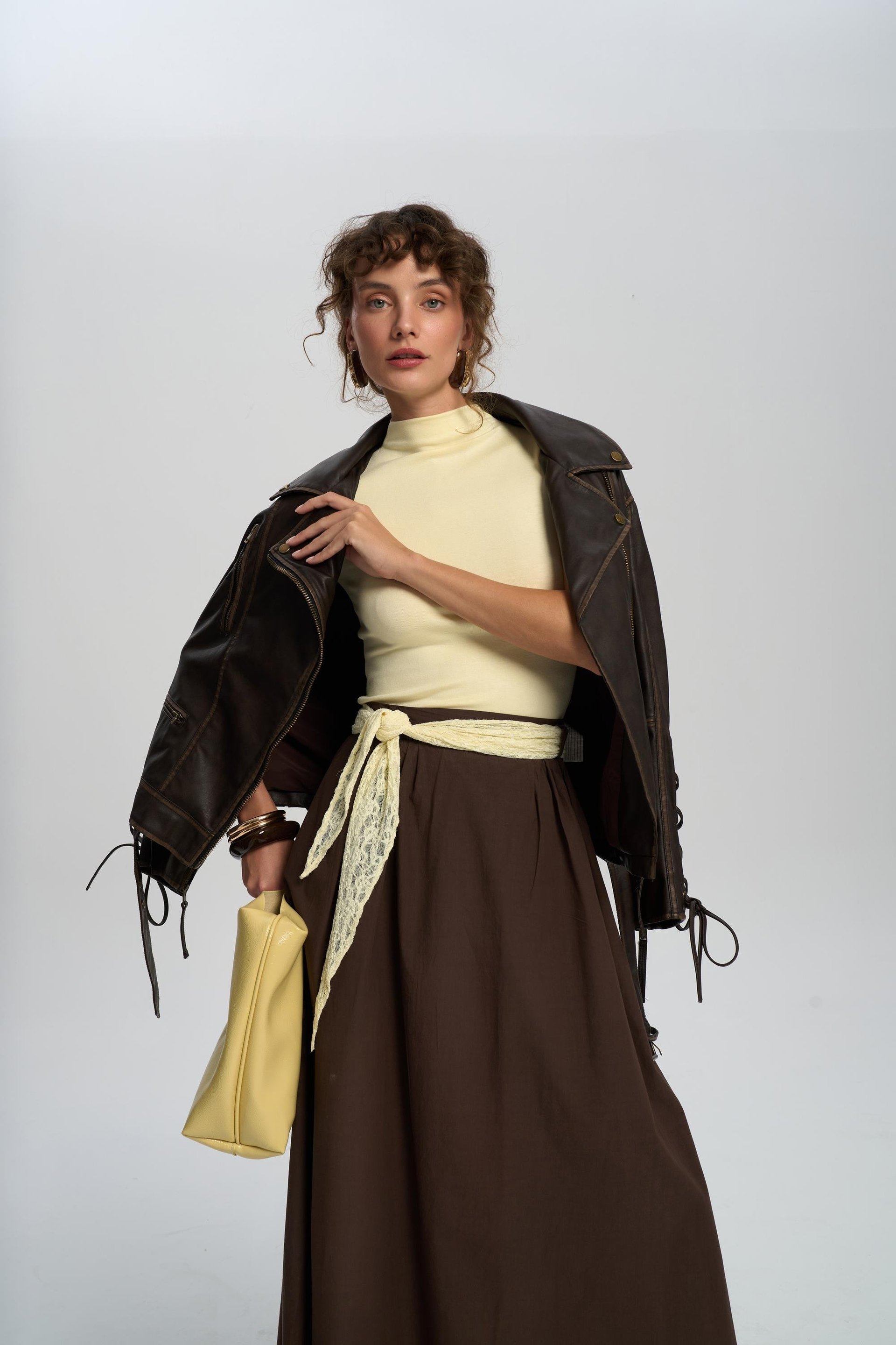 Rhea Bar Detail Long Brown Skirt