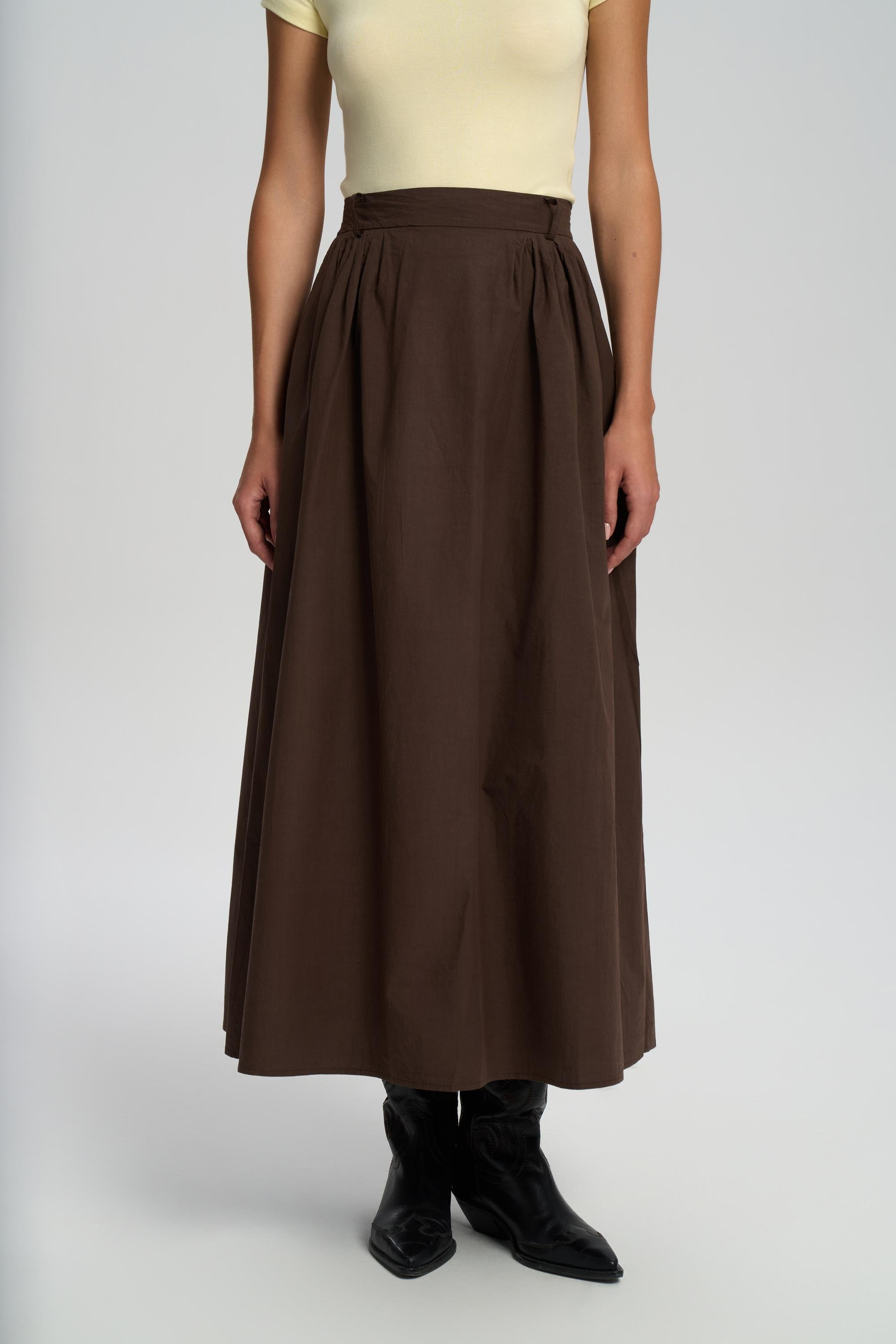 Rhea Bar Detail Long Brown Skirt