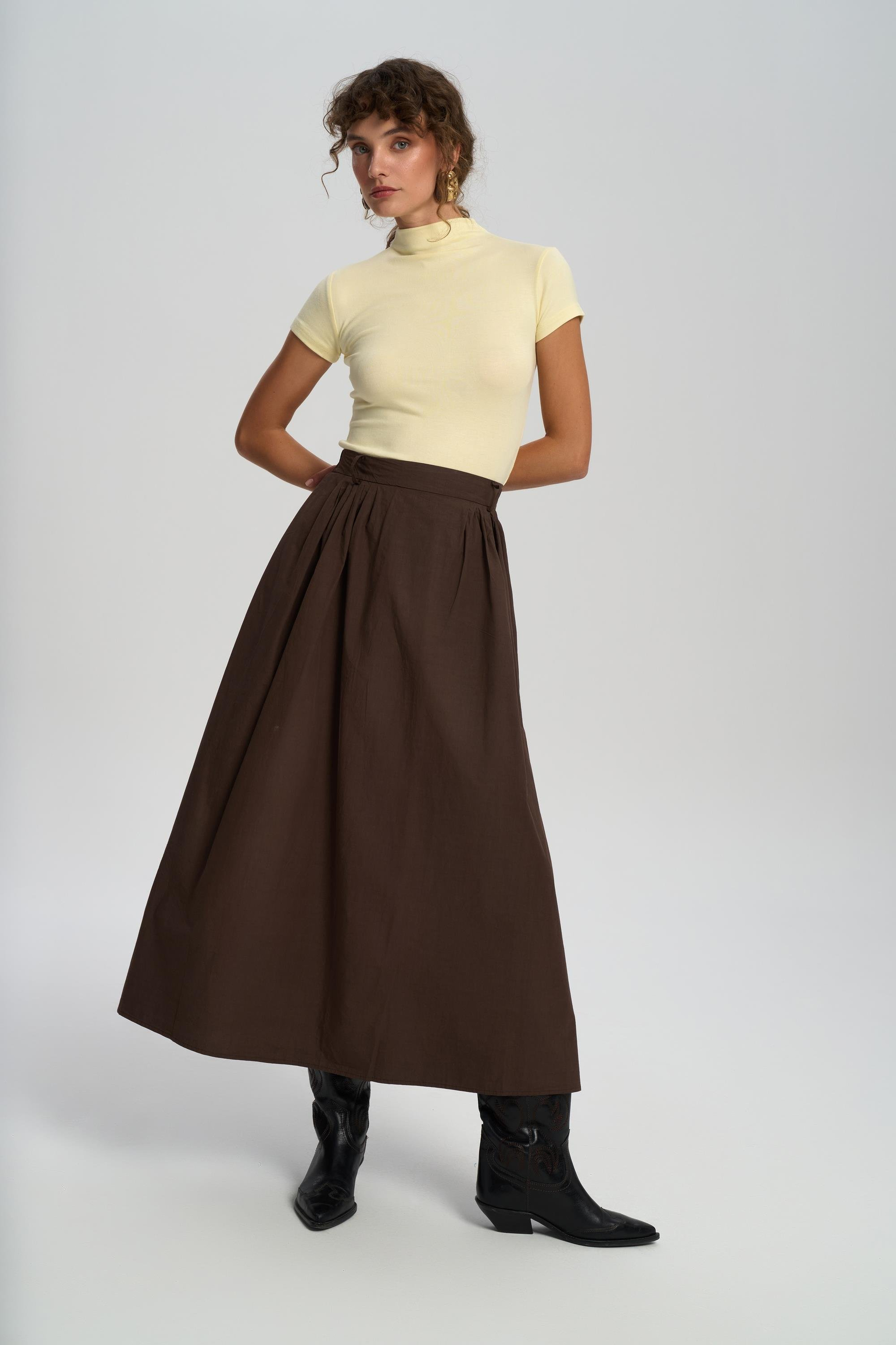 Rhea Bar Detail Long Brown Skirt