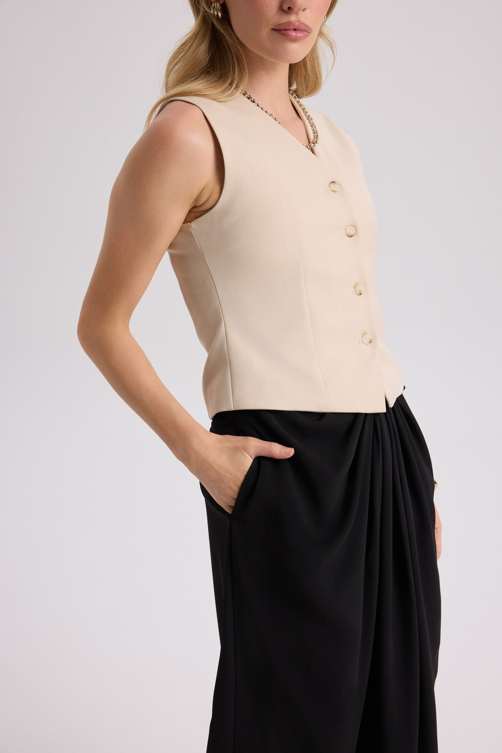 Rianto Light Beige Short Vest