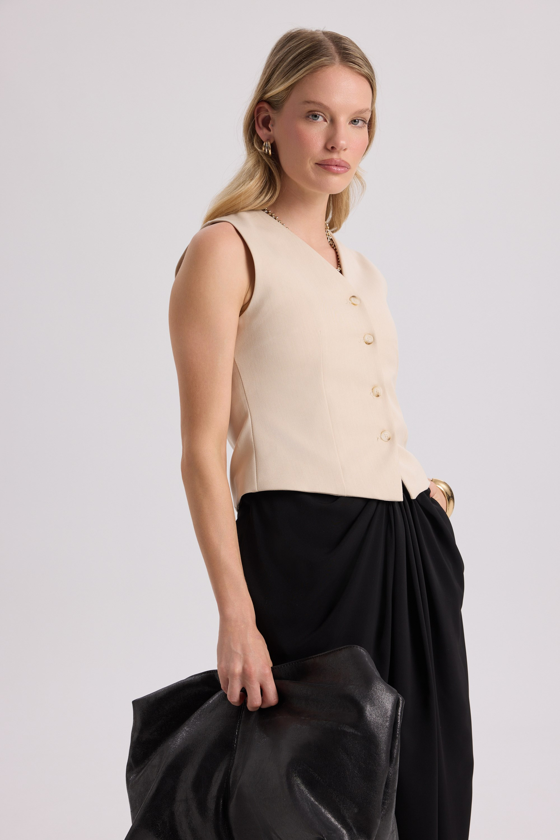 Rianto Light Beige Short Vest