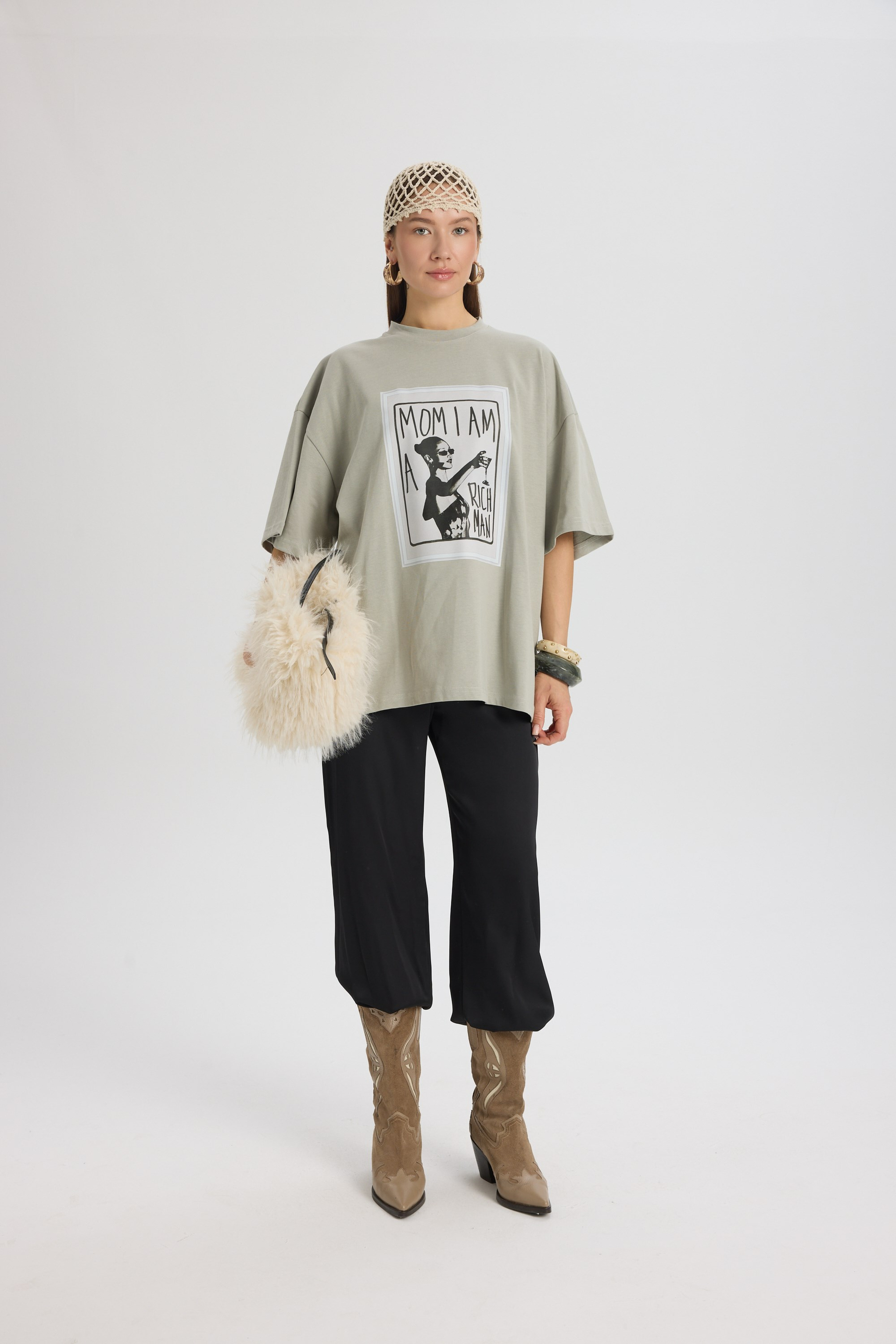 Rich Woman Oversize Gri T-Shirt