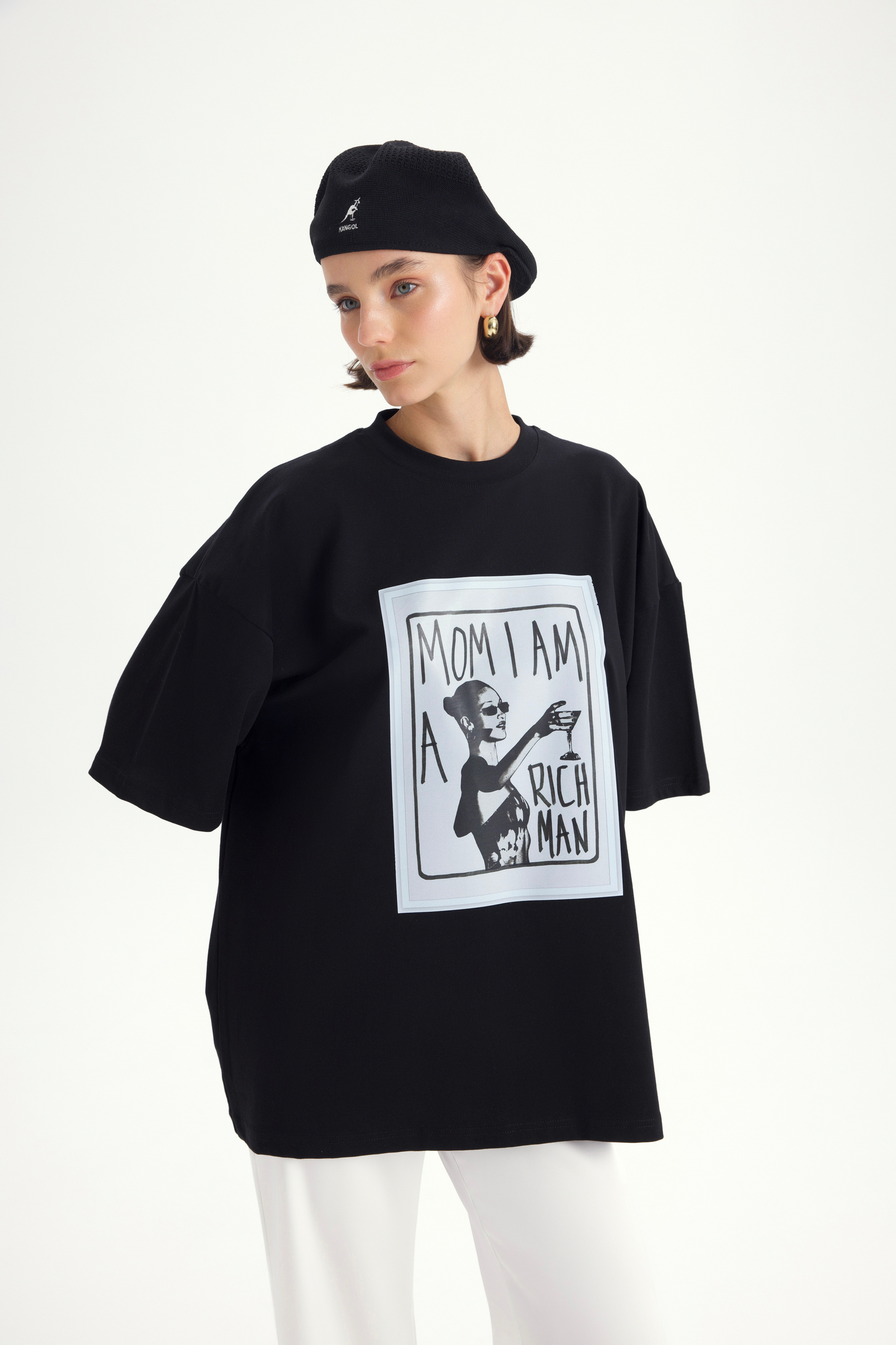Rich Woman Oversize Siyah T-Shirt