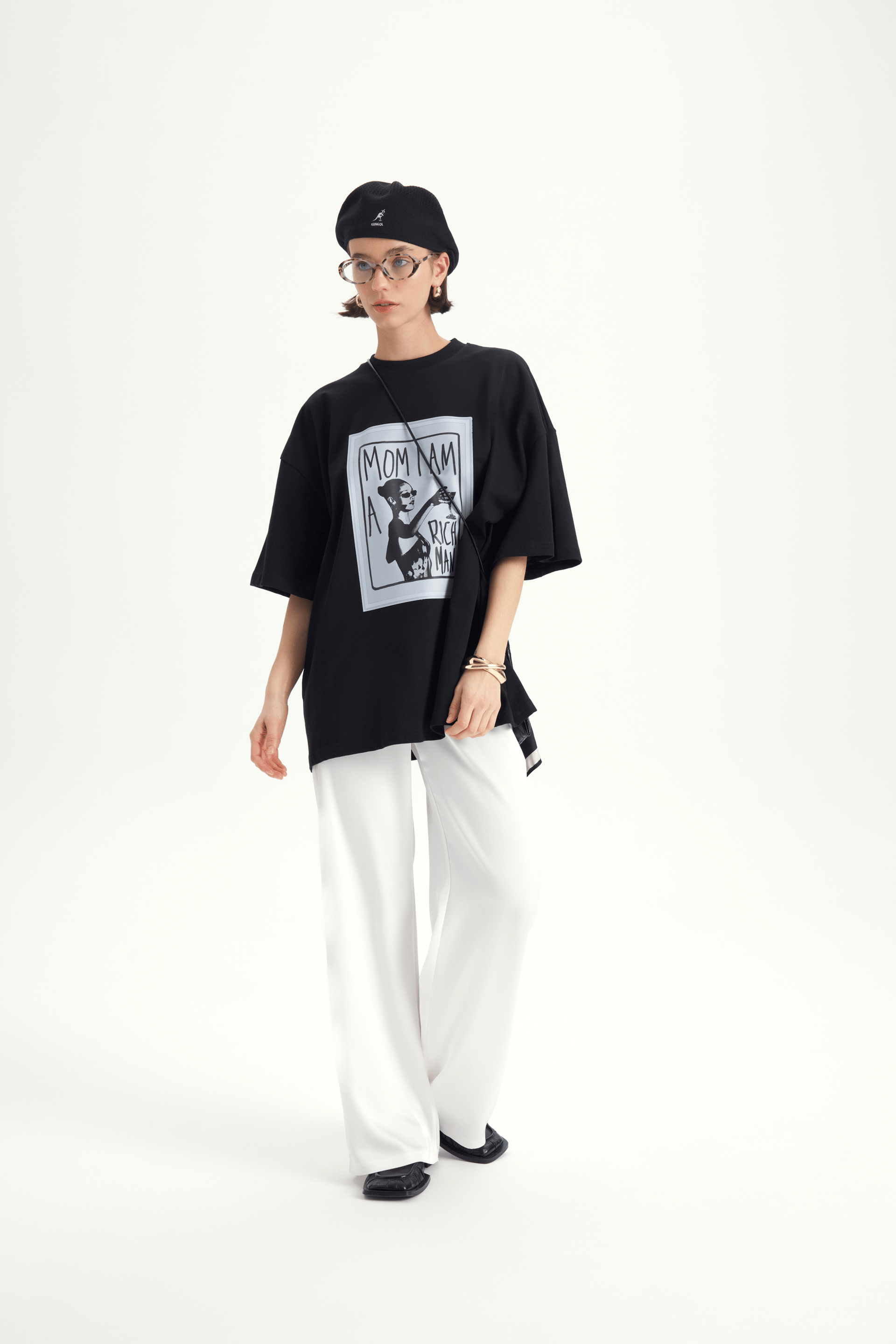 Rich Woman Oversize Siyah T-Shirt