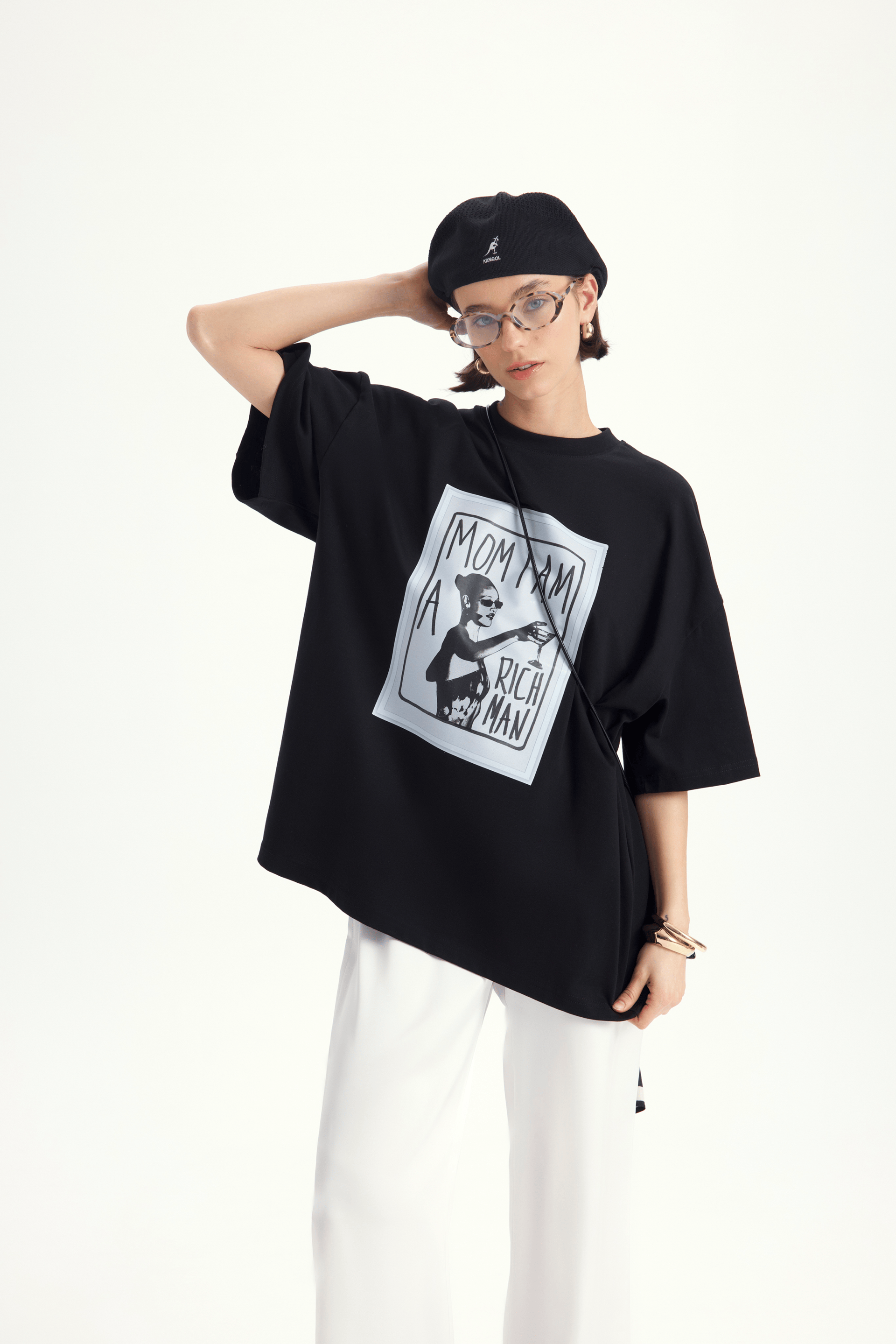Rich Woman Oversize Siyah T-Shirt