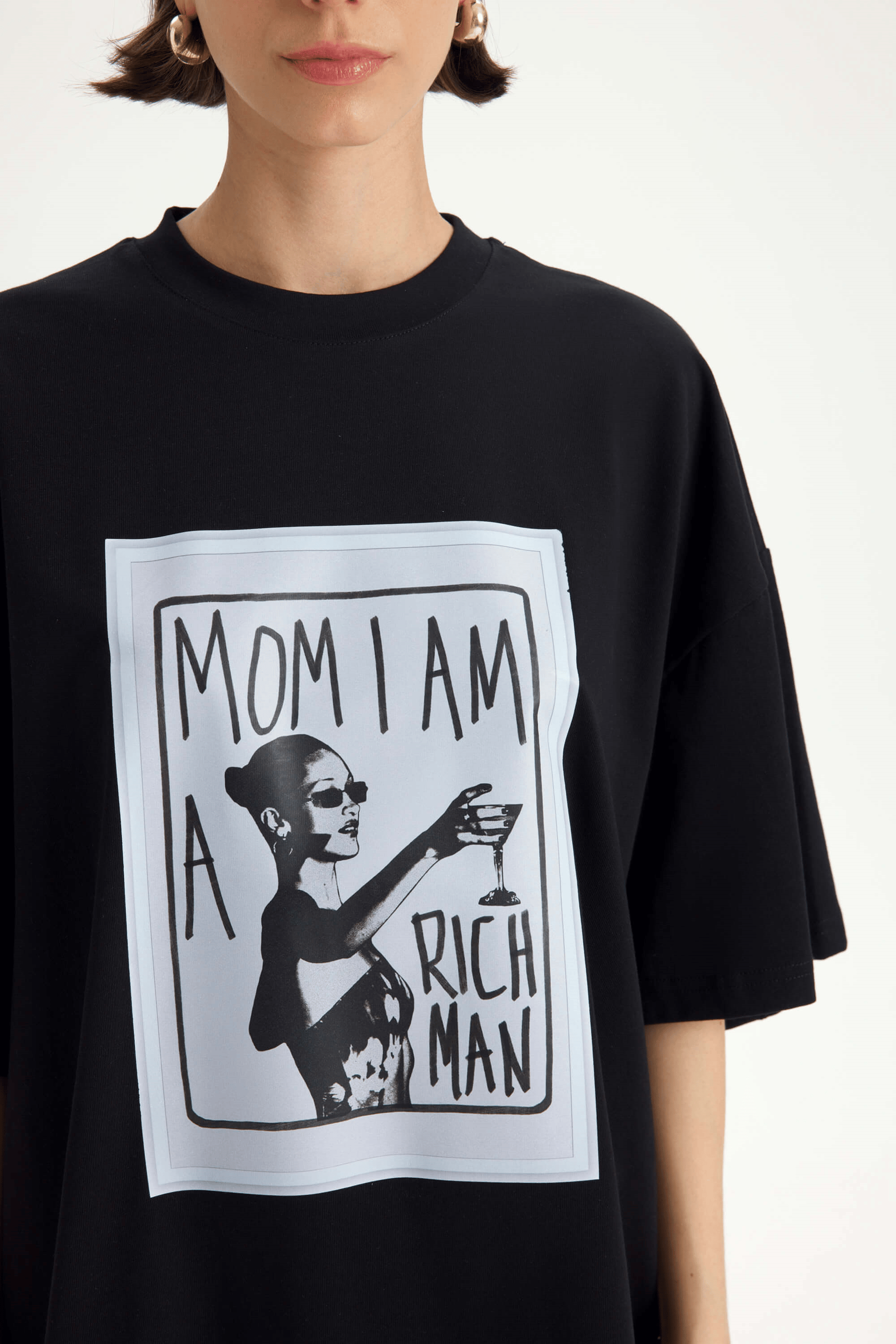 Rich Woman Oversize Siyah T-Shirt