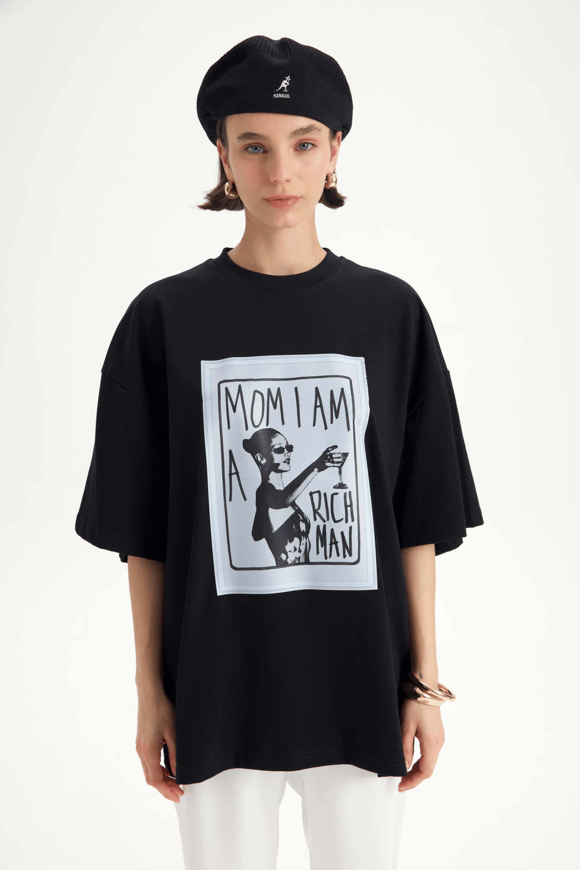 Rich Woman Oversize Siyah T-Shirt