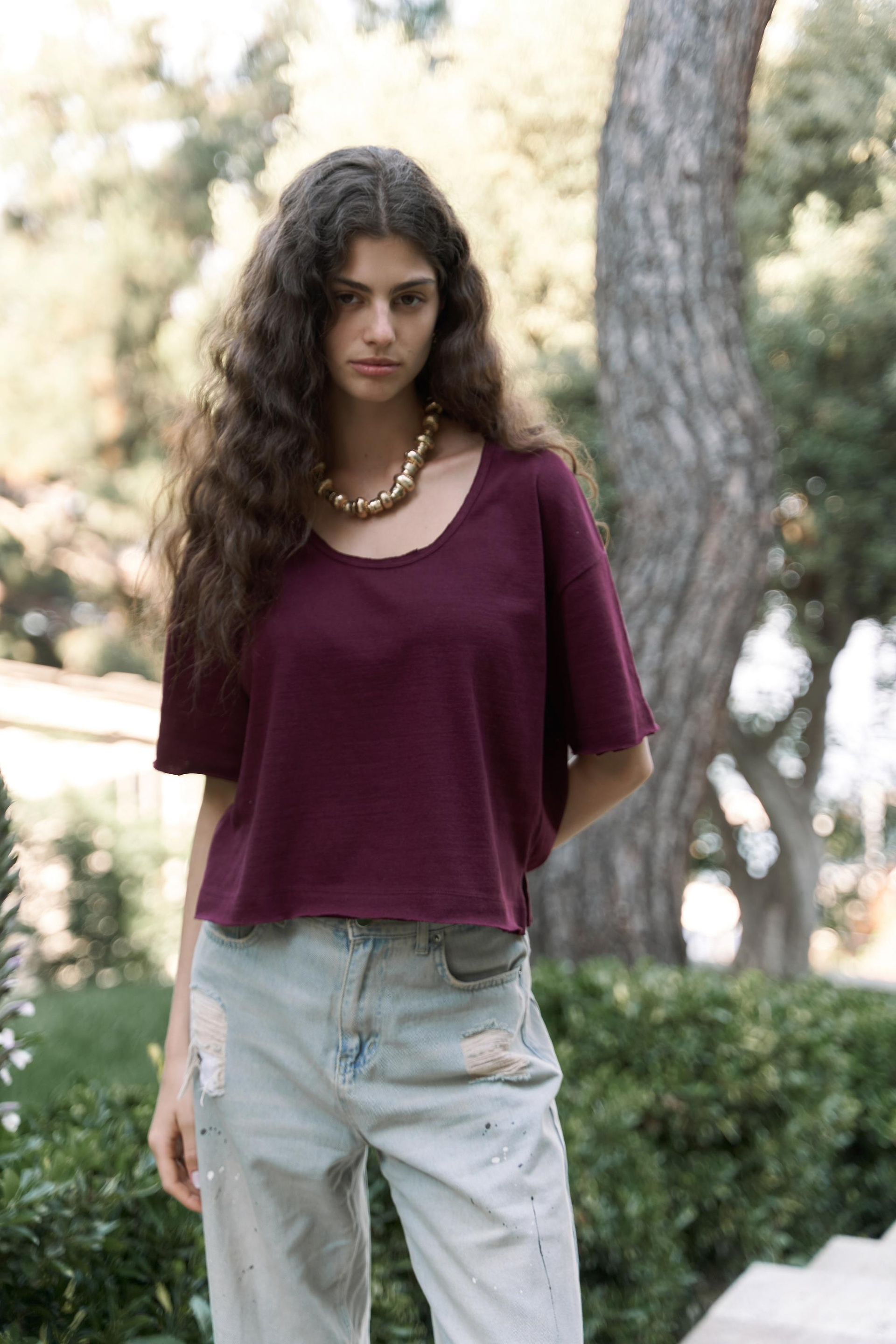 Ripley Yarım Kol Bordo T-Shirt