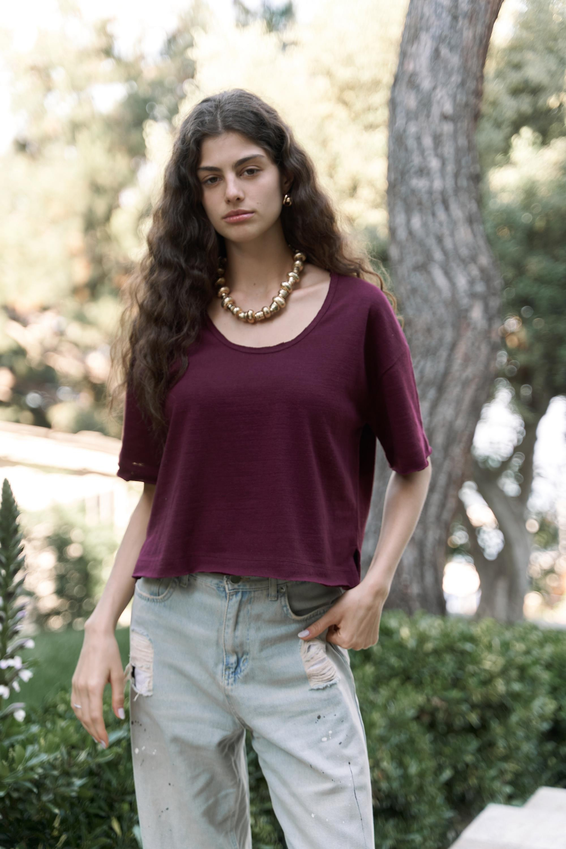 Ripley Yarım Kol Bordo T-Shirt