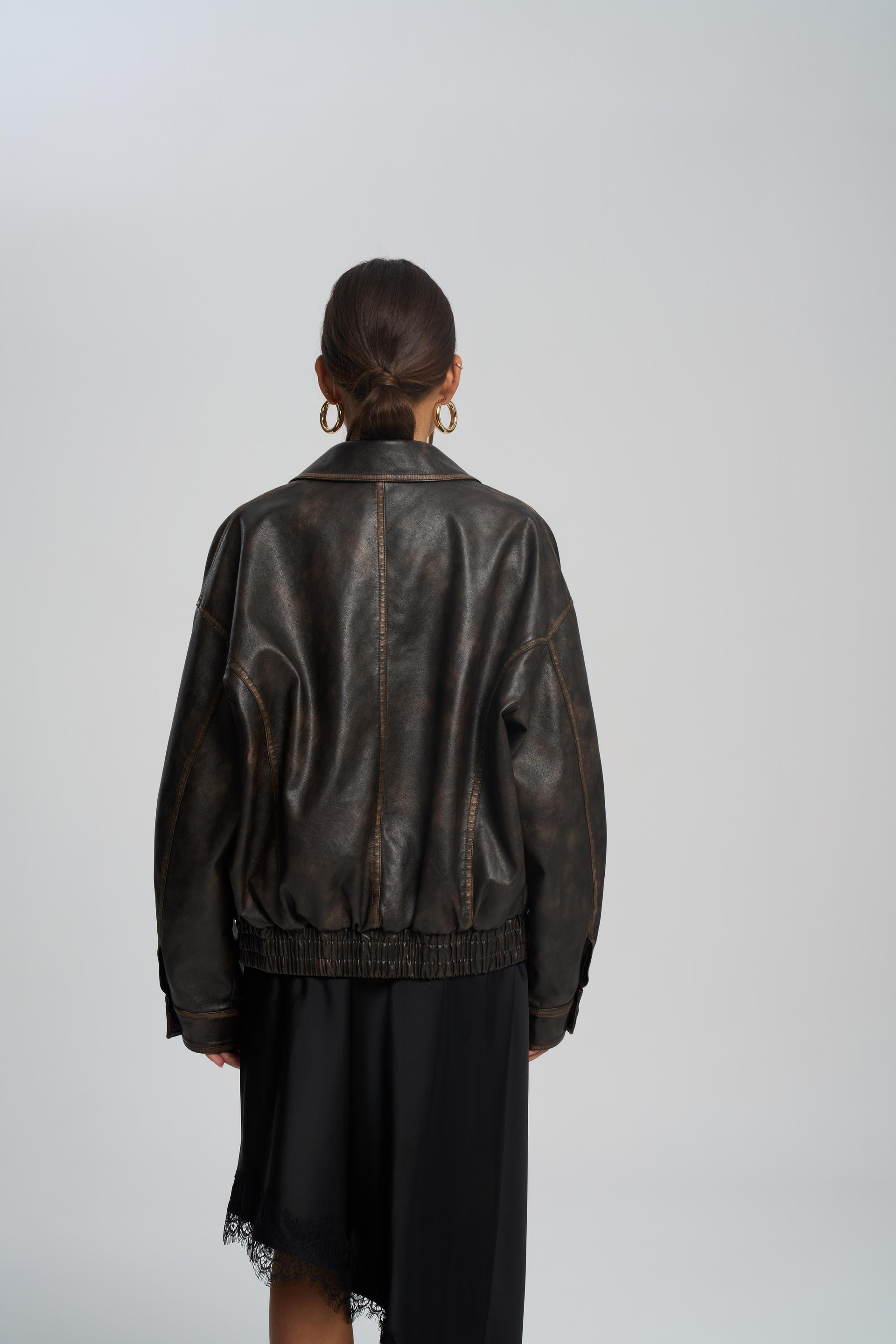 Roane Kahve Lastikli Suni Deri Ceket