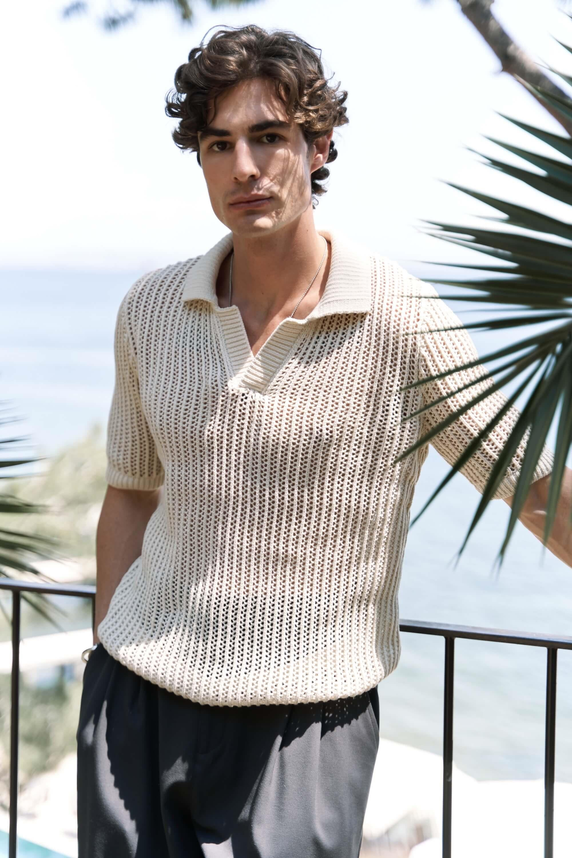 Robert Men's Polo Collar Organic Knit T-Shirt