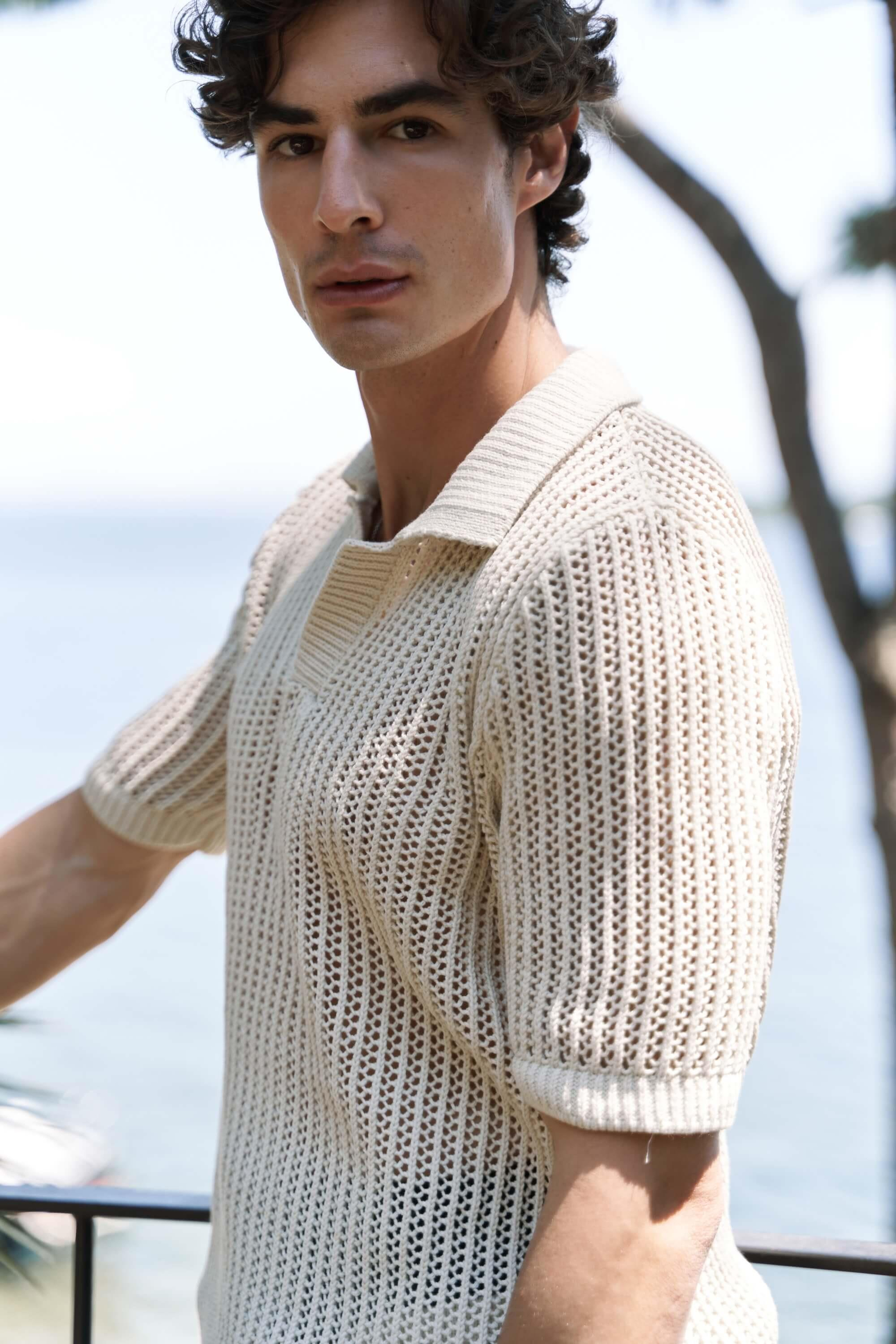 Robert Men's Polo Collar Organic Knit T-Shirt
