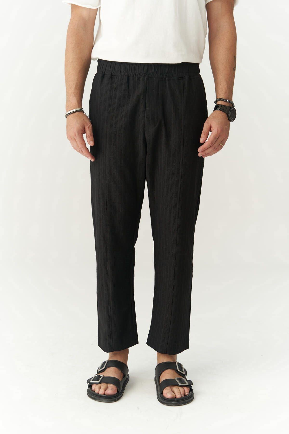 Robin Men's Rachel Knitted Fabric Black Trousers