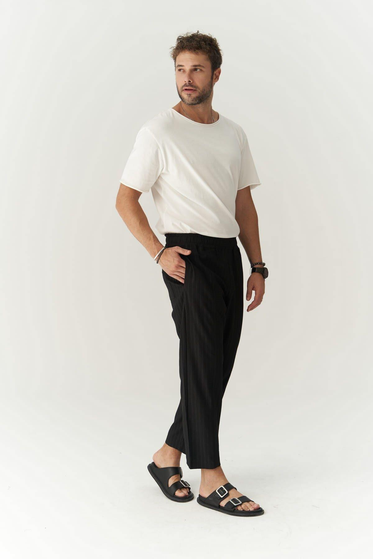 Robin Men's Rachel Knitted Fabric Black Trousers