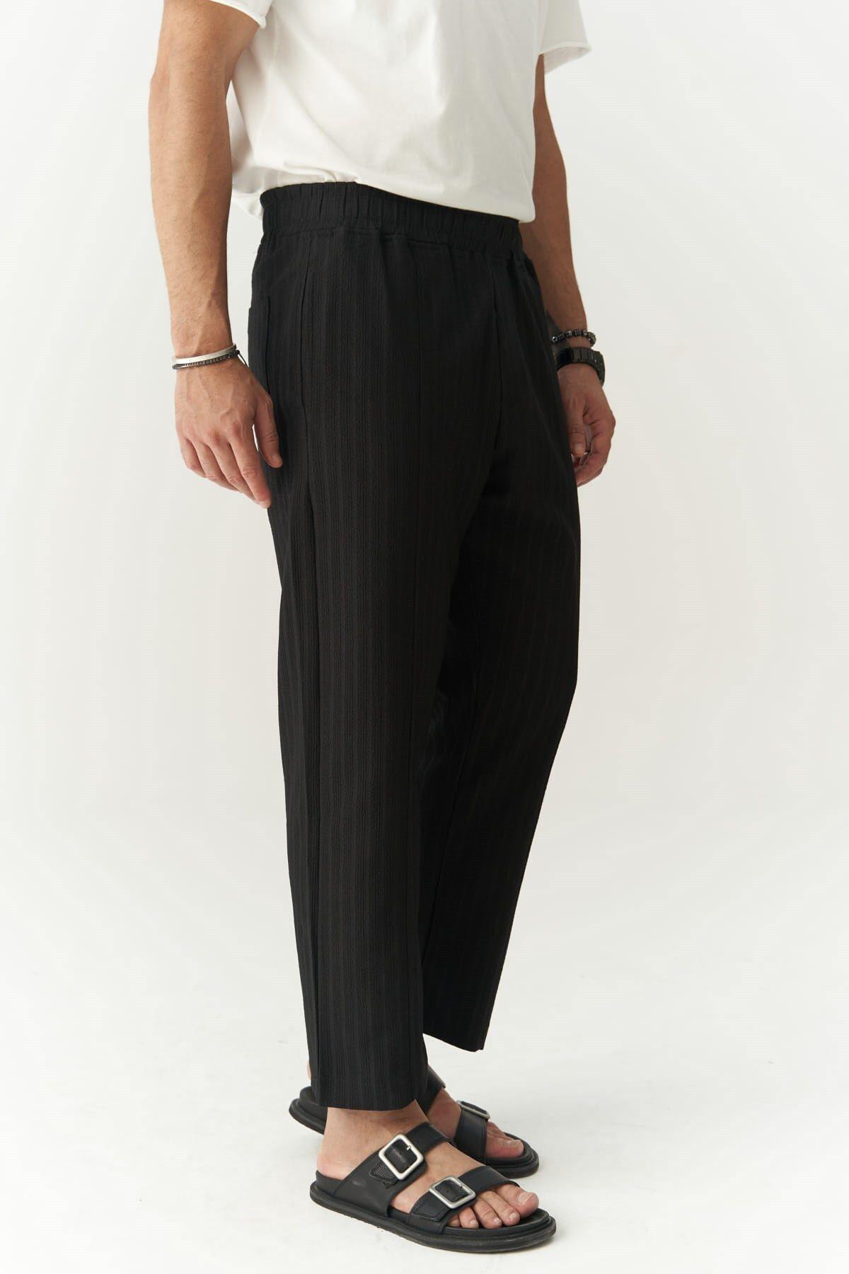 Robin Men's Rachel Knitted Fabric Black Trousers