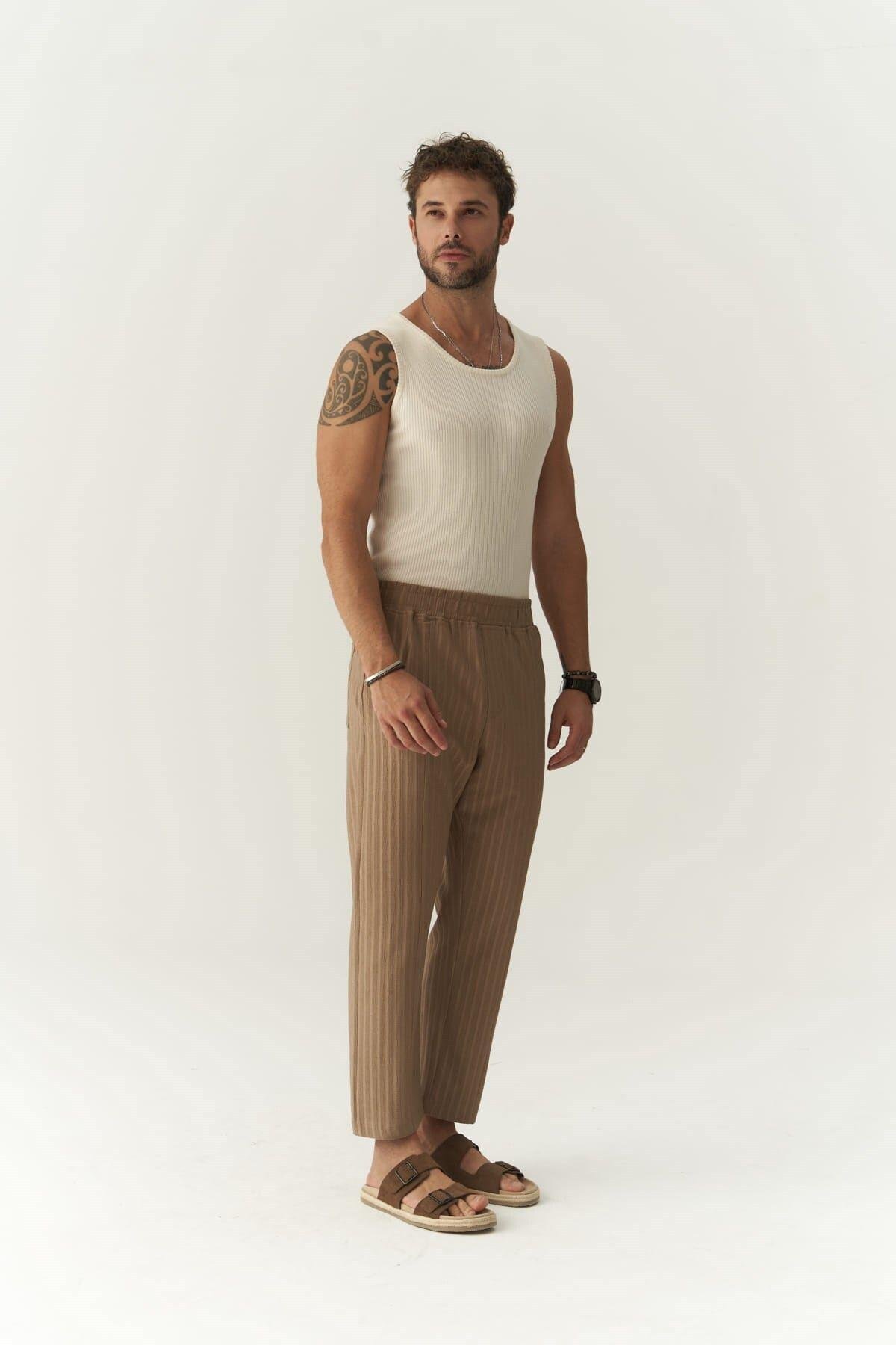 Robin Men's Rachel Knitted Fabric Light Brown Trousers