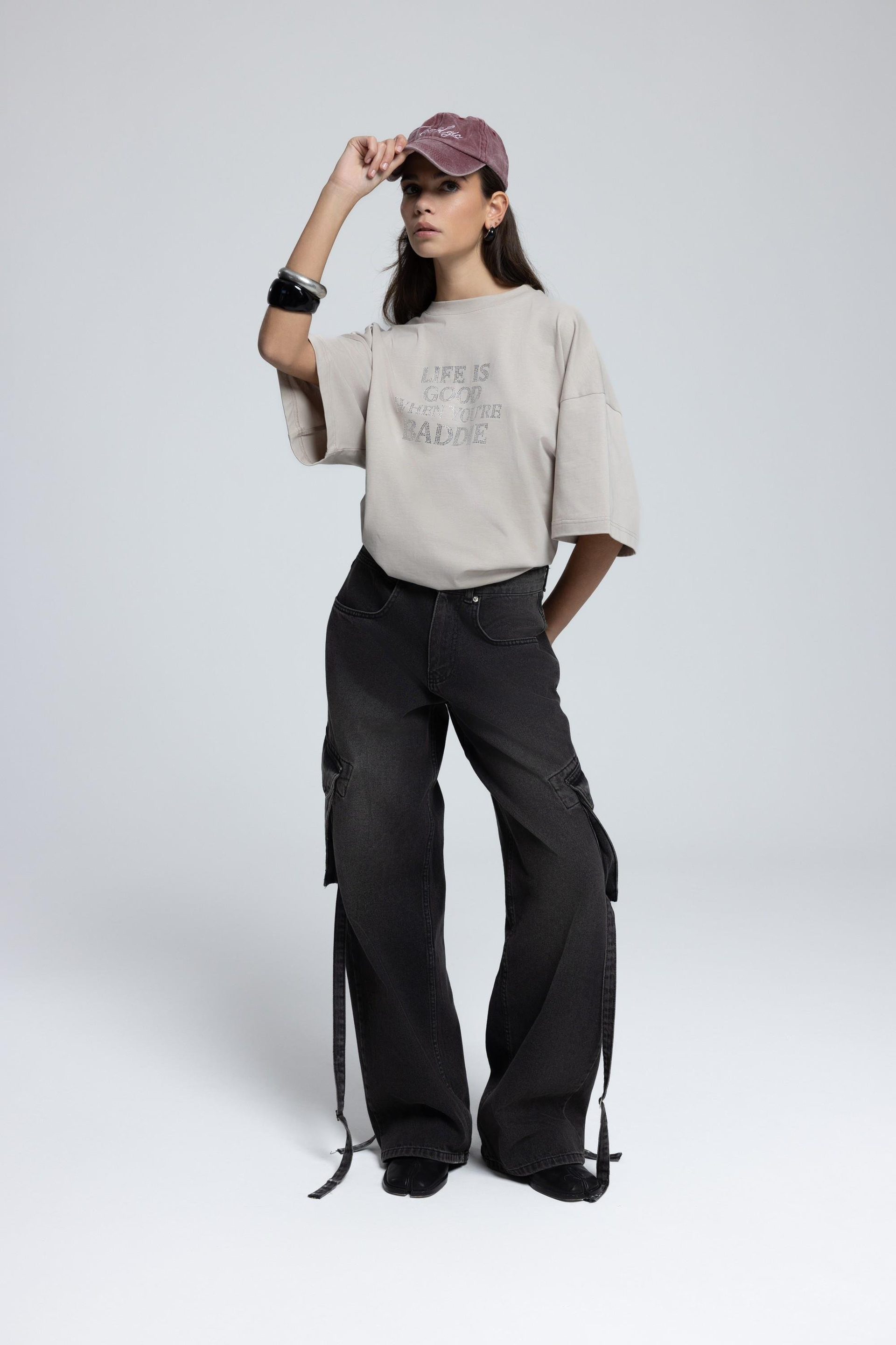 Roger Washed Black Cargo Jean Pants