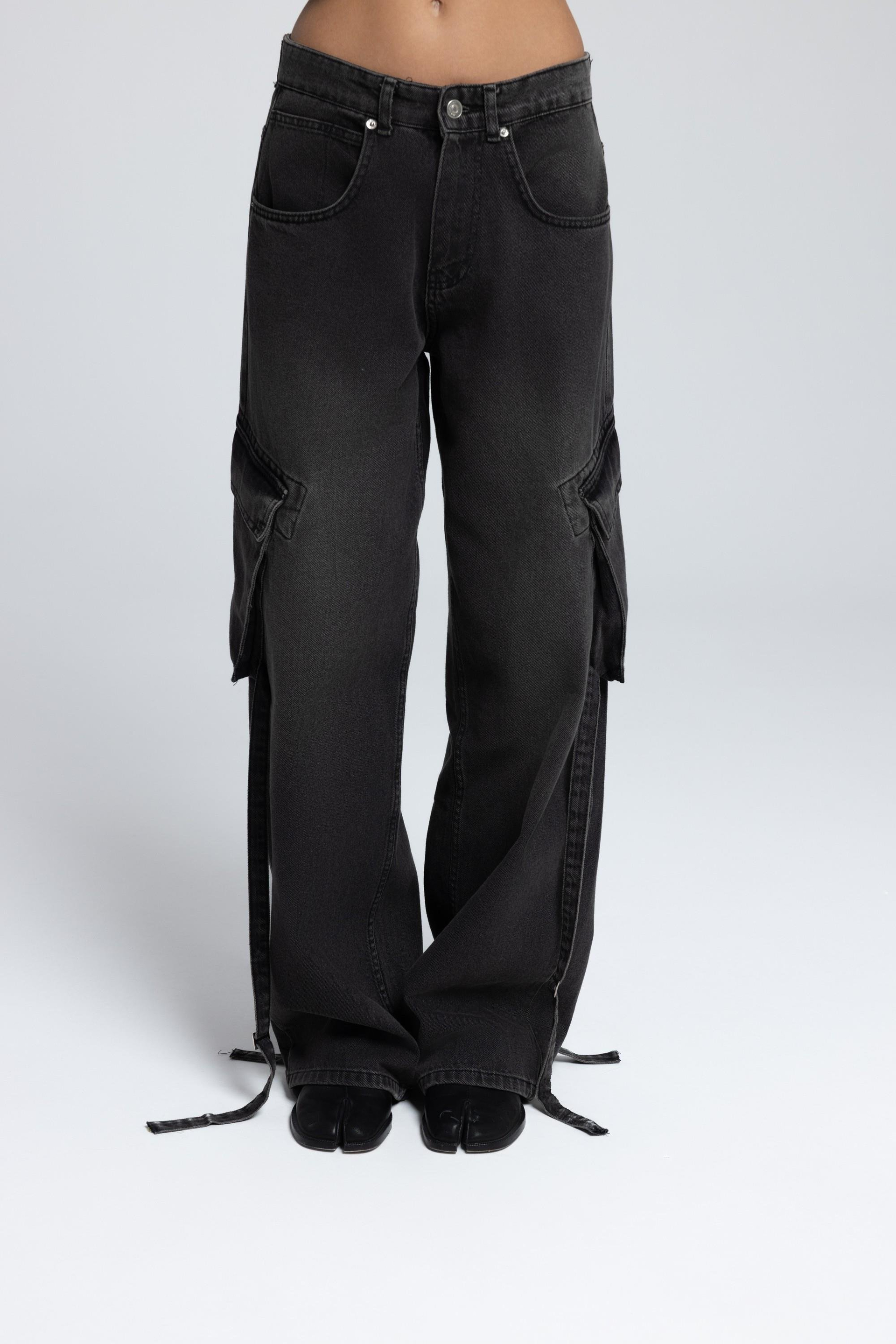 Roger Washed Black Cargo Jean Pants