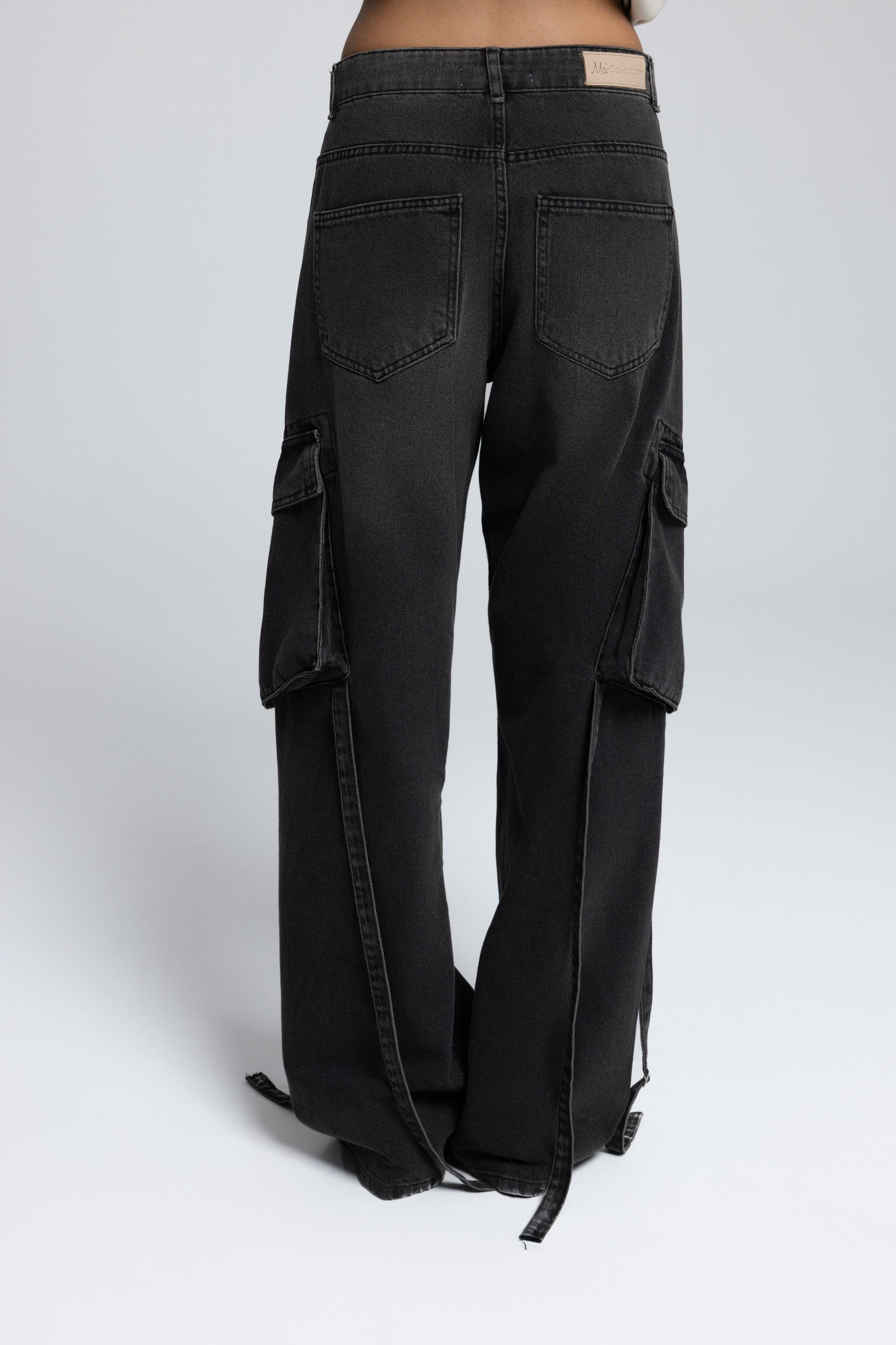 Roger Washed Black Cargo Jean Pants