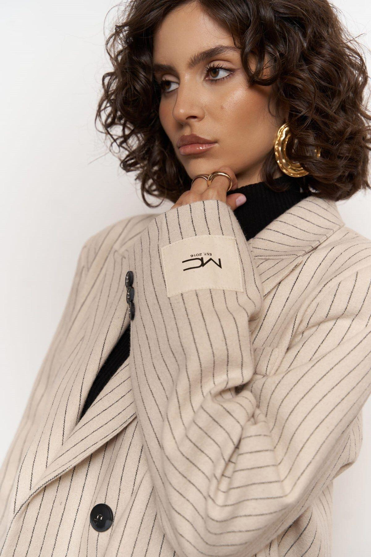 Rosalind Bej Çizgili Blazer Ceket