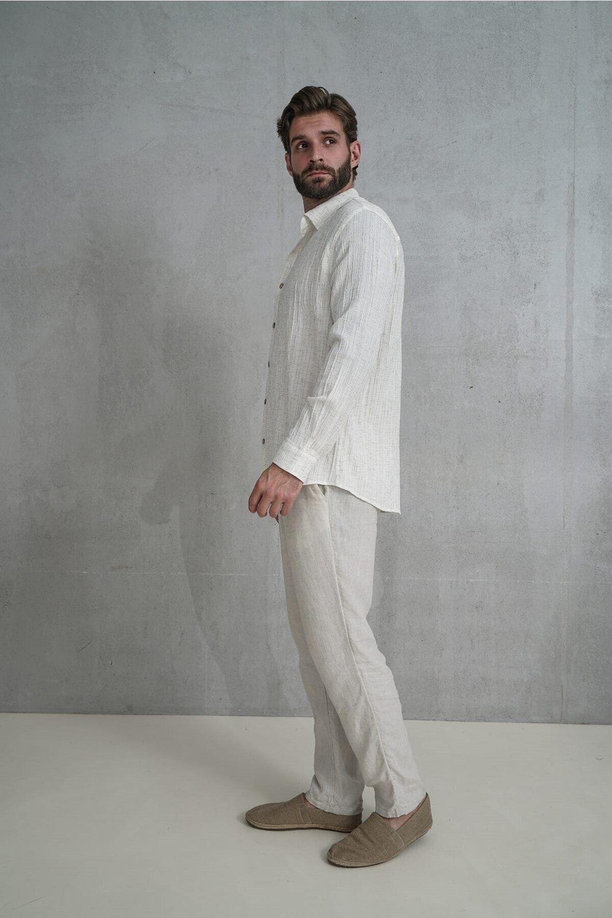 Russel Erkek Oversize Bej Gömlek