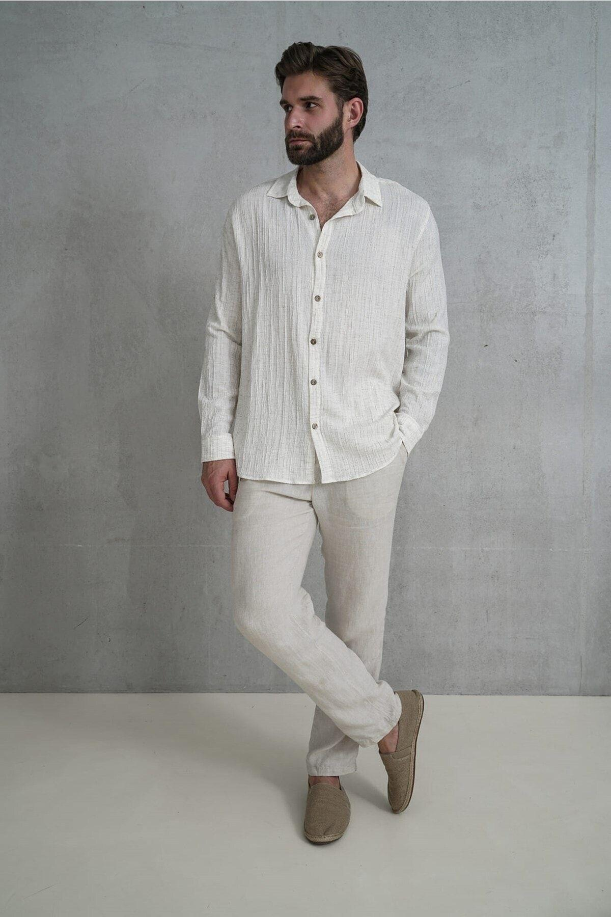 Russel Erkek Oversize Bej Gömlek